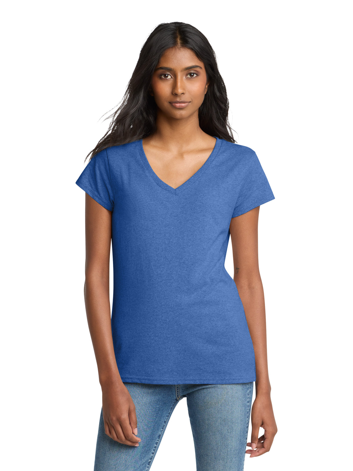 Women's Pocketless V-Neck Re-T-Shirt - DT8001 - Blue Heather