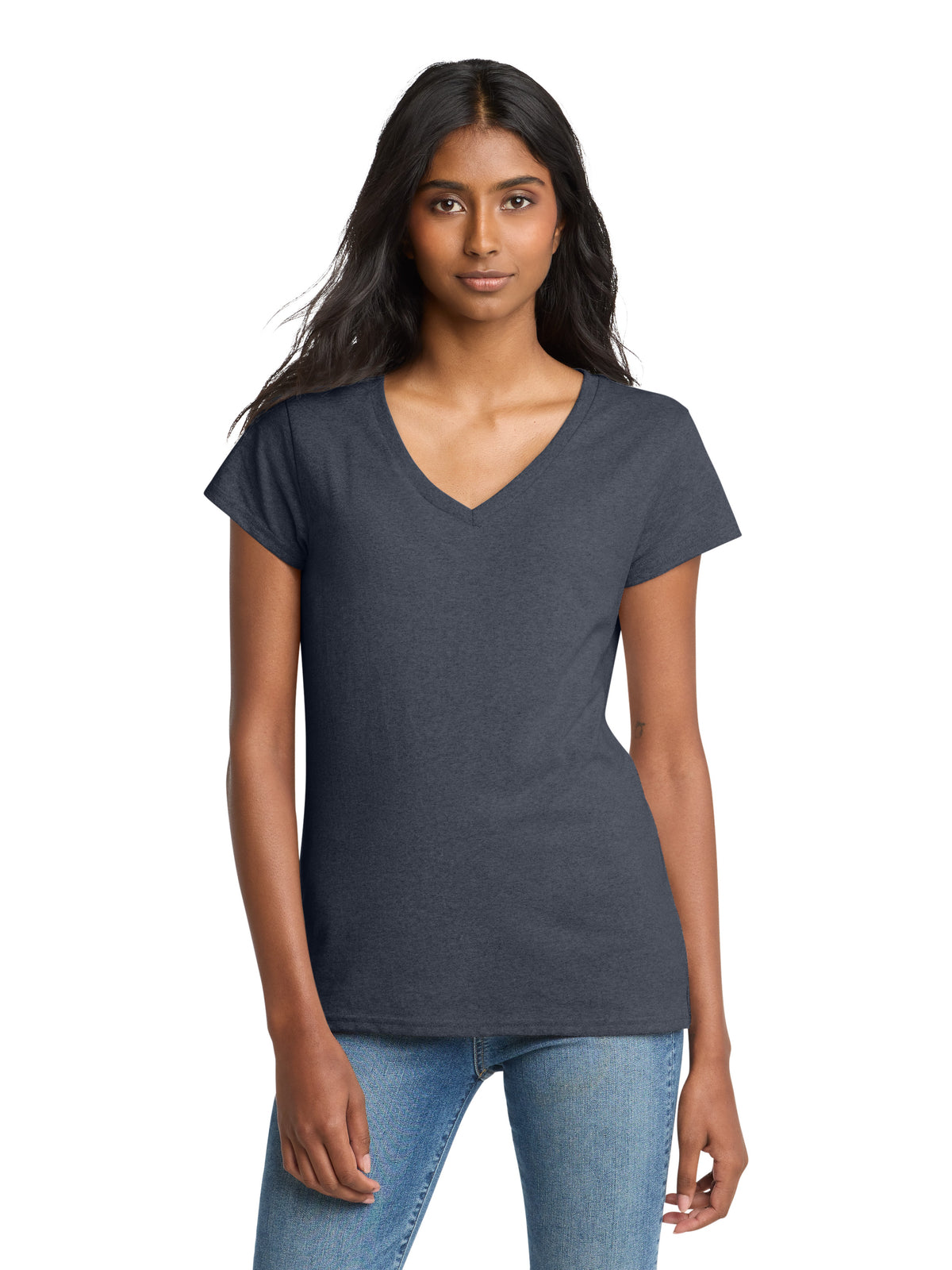 Women's Pocketless V-Neck Re-T-Shirt - DT8001 - Heathered Navy