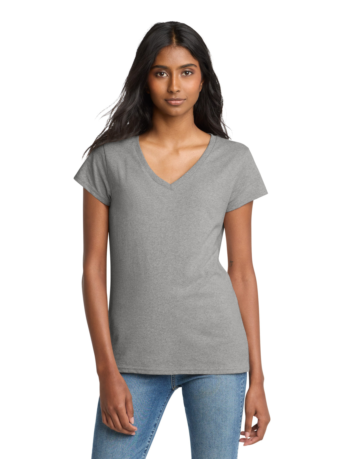 Women's Pocketless V-Neck Re-T-Shirt - DT8001 - Light Heather Grey