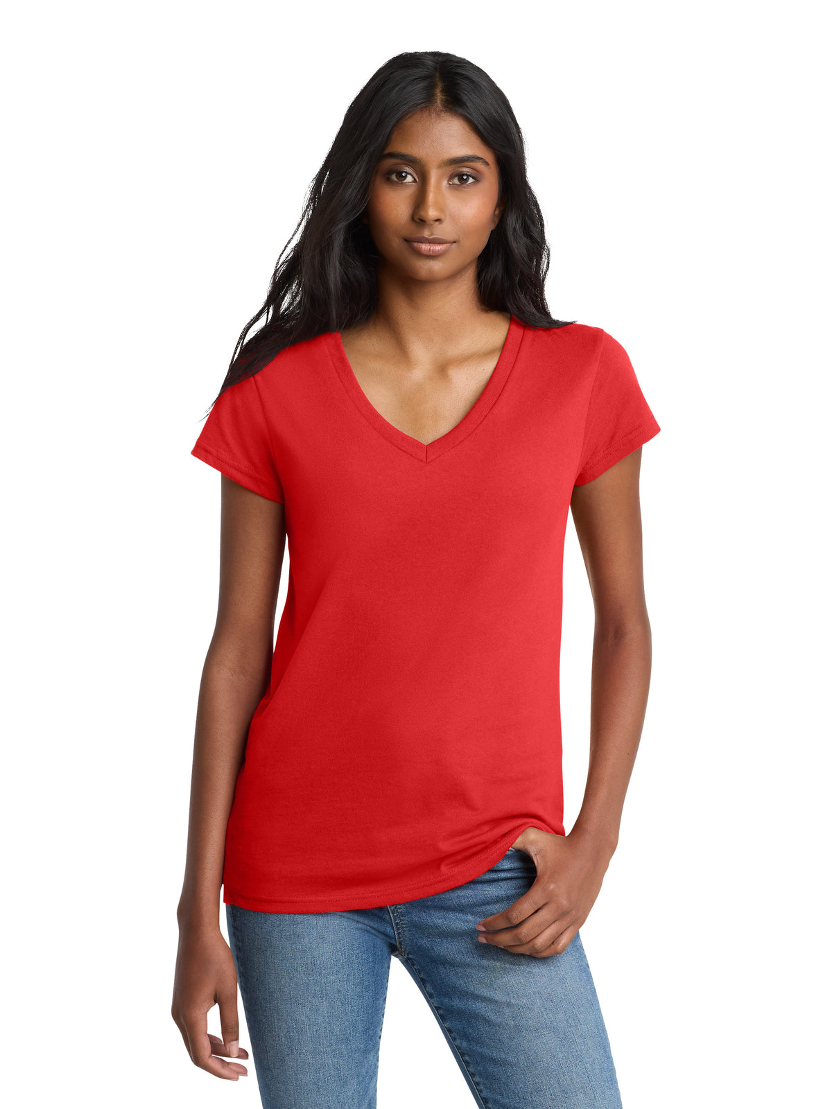 Women's Pocketless V-Neck Re-T-Shirt - DT8001 - Ruby Red
