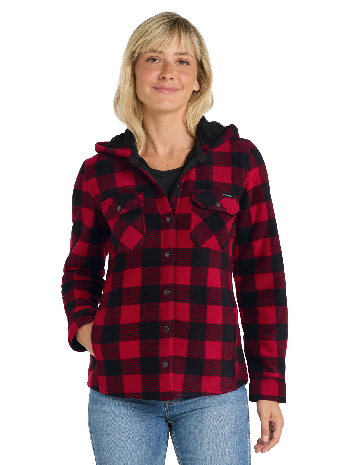 Women's Four-Pocket Woodland Shirt Jacket - EB229 - Radish/Black