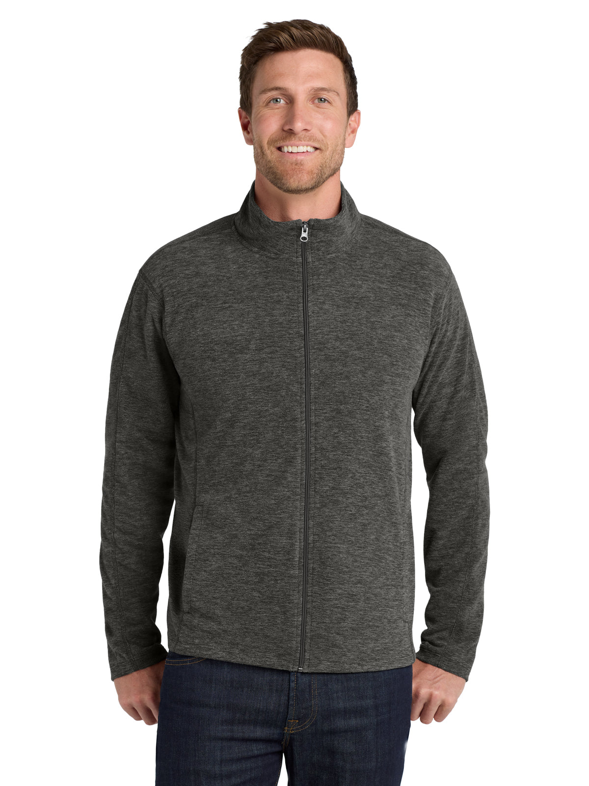 Men's Heather Microfleece Full-Zip Jacket - F235 - Black Charcoal Heather
