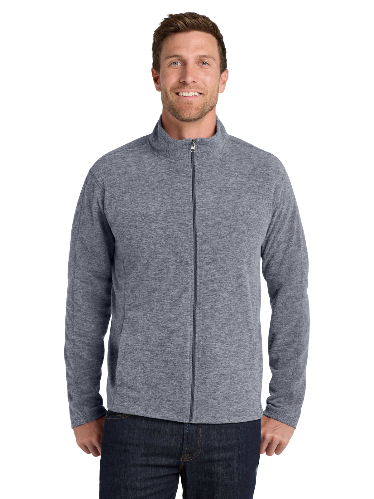 Men's Heather Microfleece Full-Zip Jacket - F235 - True Navy Heather