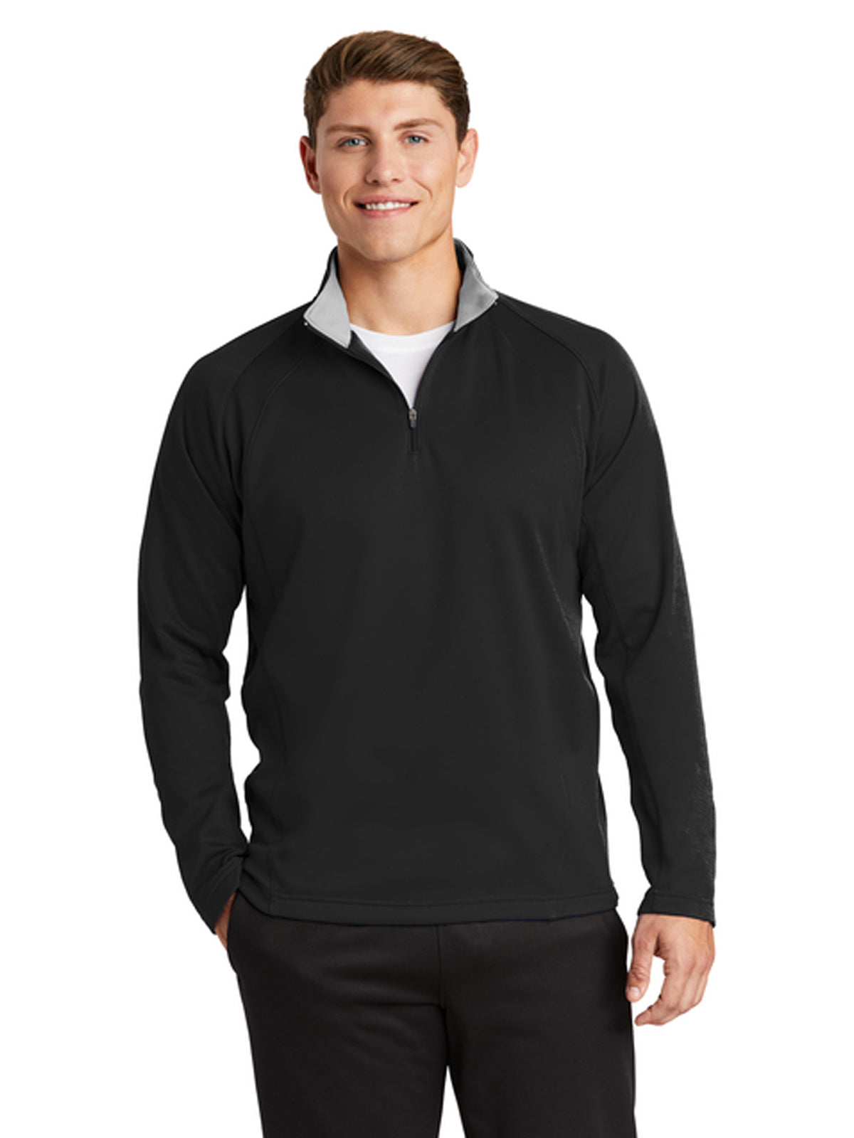Men's Fleece Pocketless 1/4-Zip Sweatshirt - F243 - Black/ Silver