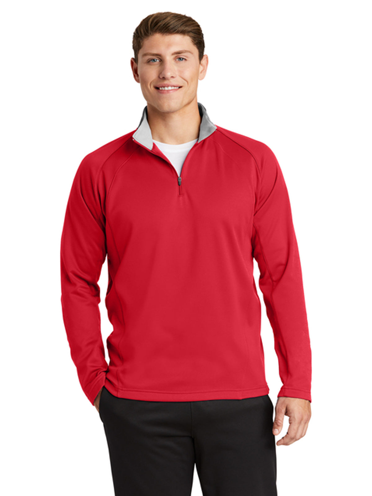 Men's Fleece Pocketless 1/4-Zip Sweatshirt - F243 - Deep Red/ Silver