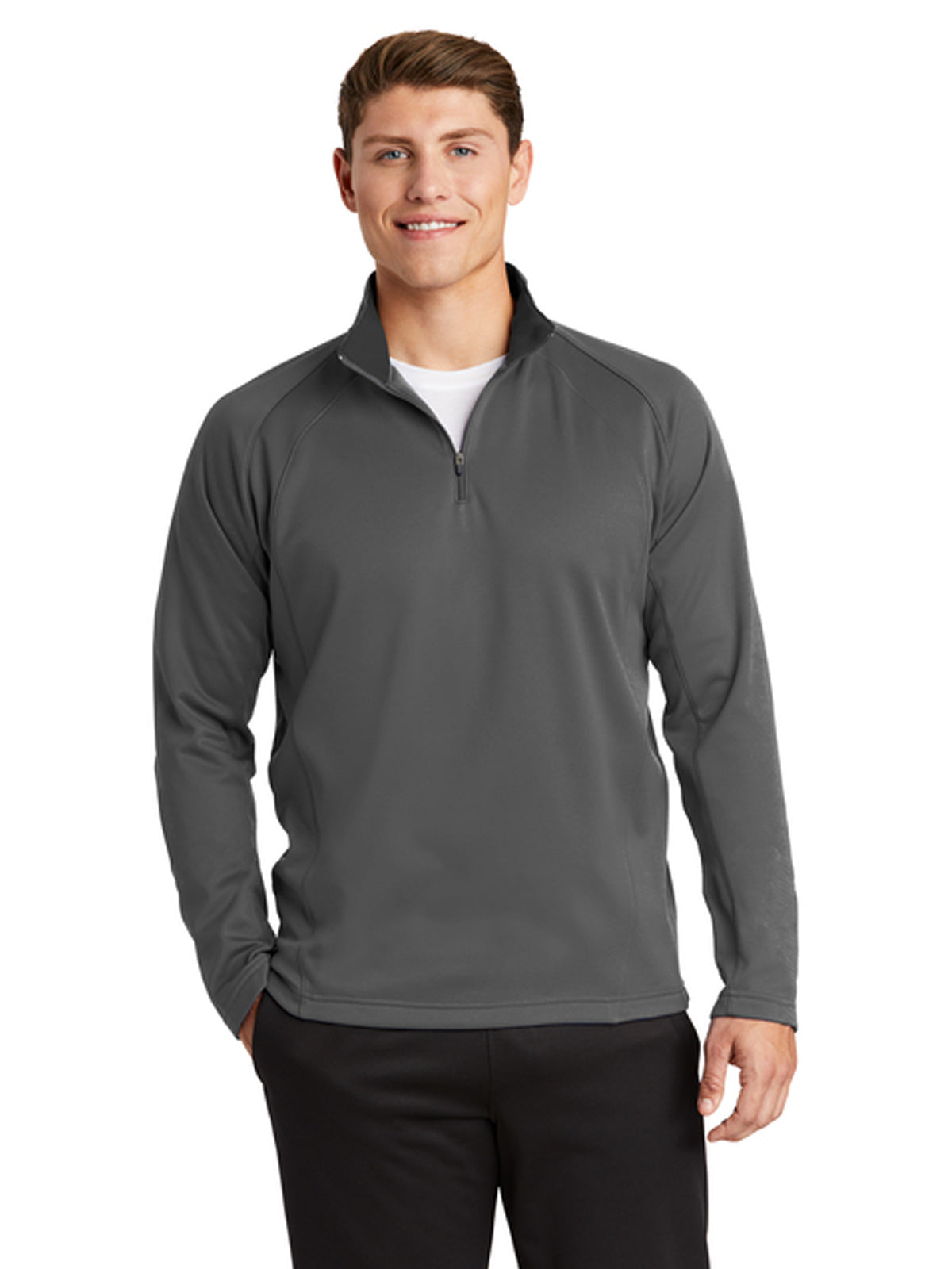 Men's Fleece Pocketless 1/4-Zip Sweatshirt - F243 - Dark Smoke Grey/ Black