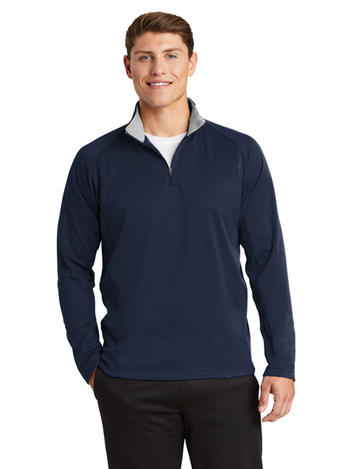 Men's Fleece Pocketless 1/4-Zip Sweatshirt - F243 - Navy/ Silver