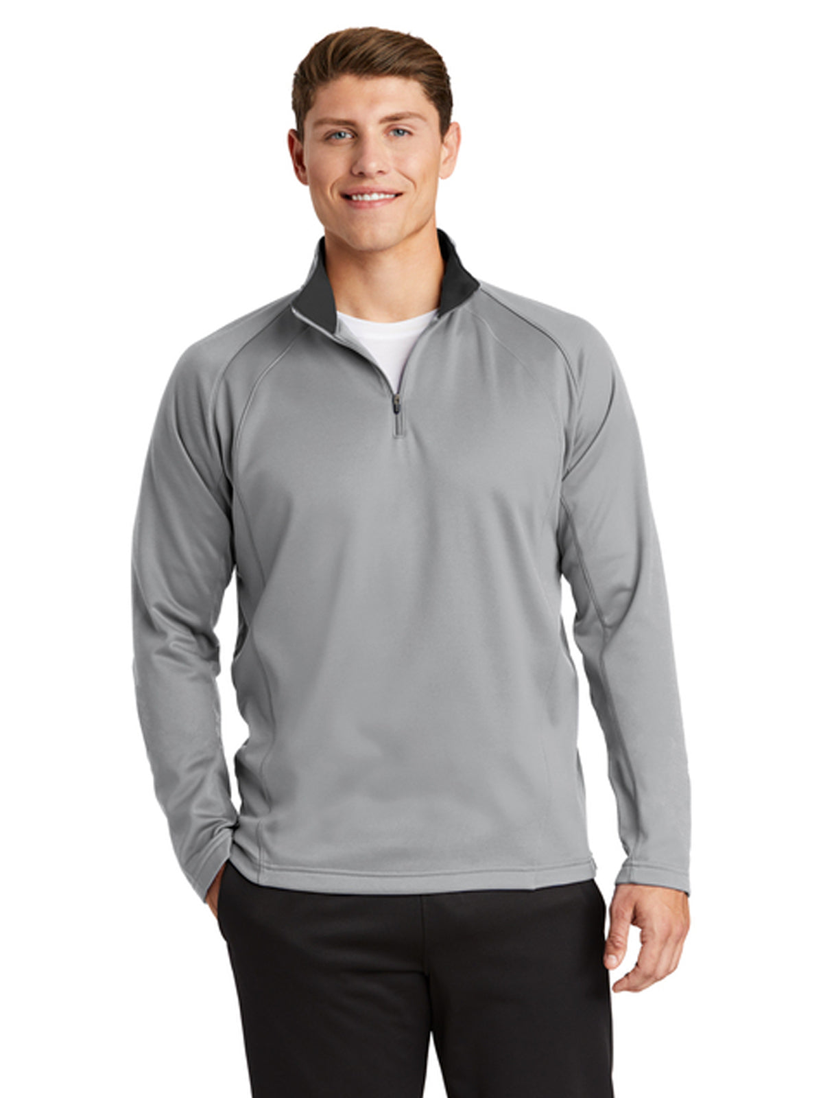 Men's Fleece Pocketless 1/4-Zip Sweatshirt - F243 - Silver/ Black