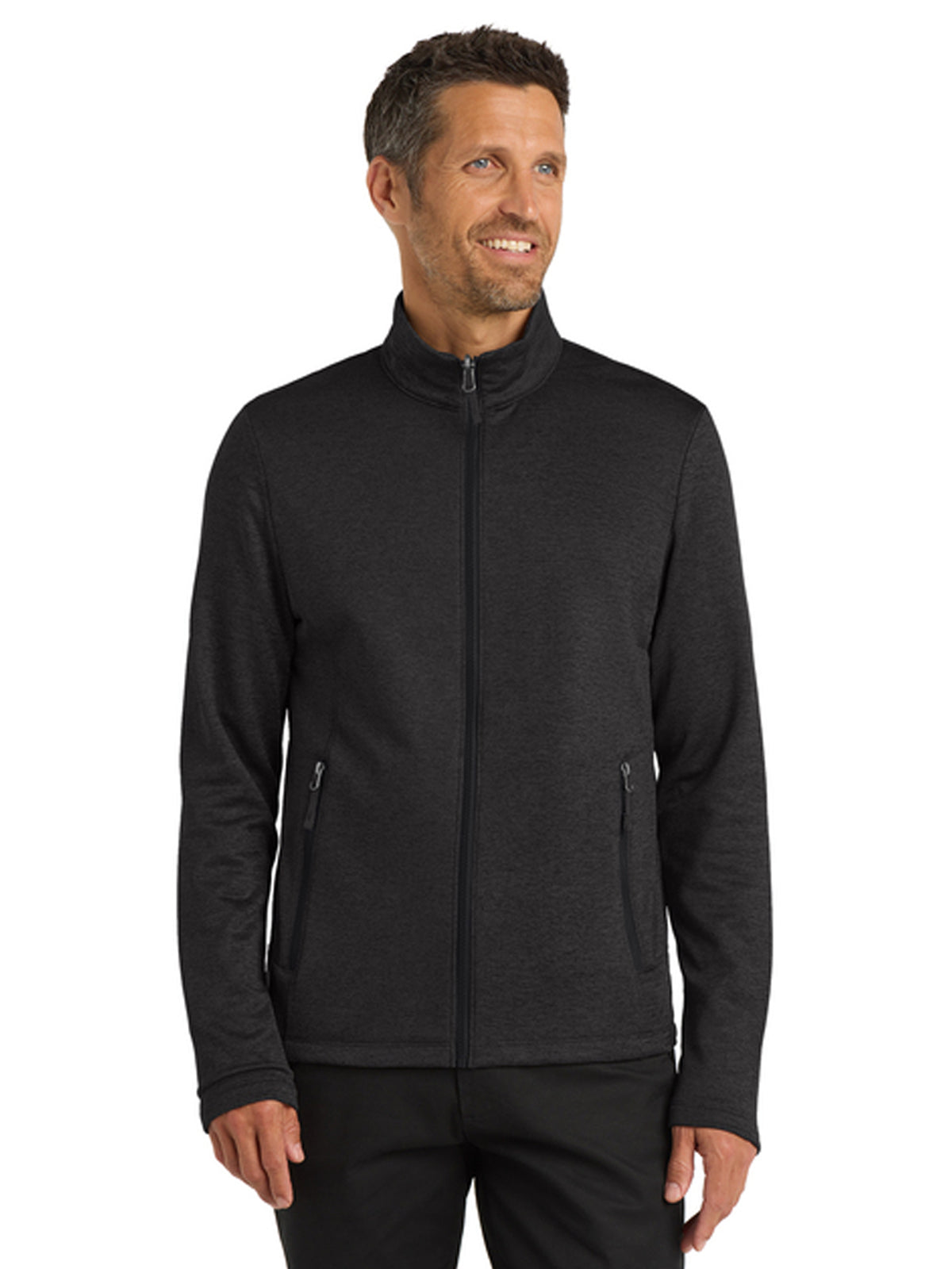 Men's Two-Pocket Collective Striated Fleece Jacket - F905 - Deep Black Heather