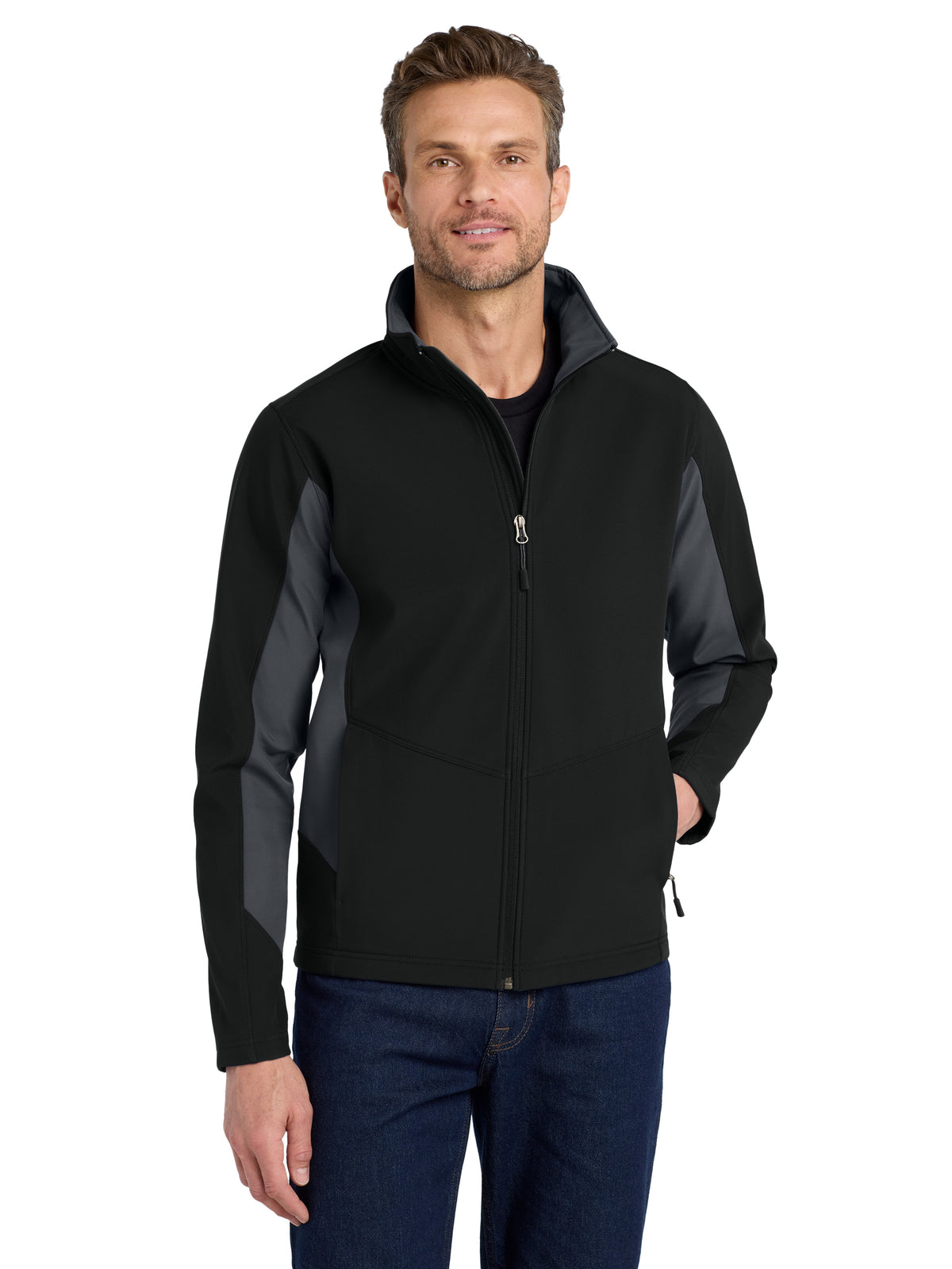 Men's Core Colorblock Soft Shell Jacket - J318 - Black/Battleship Grey