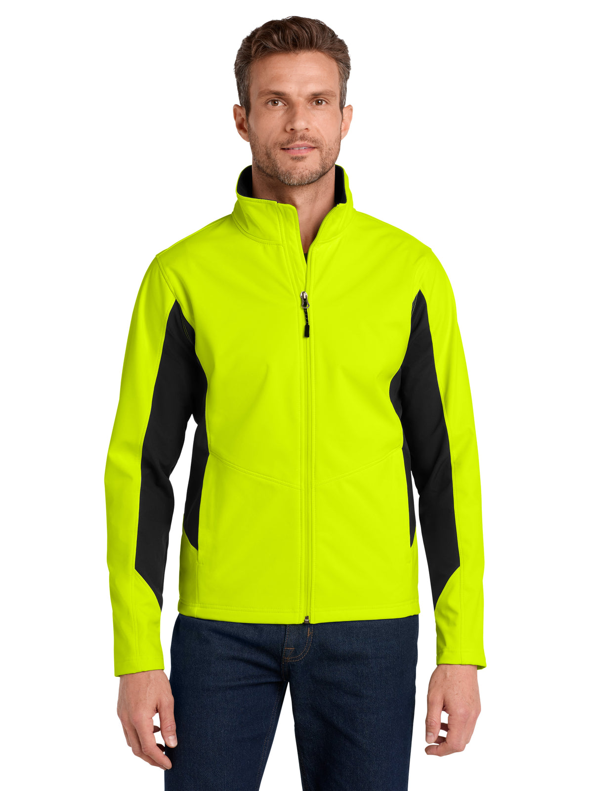Men's Core Colorblock Soft Shell Jacket - J318 - Safety Yellow/Black