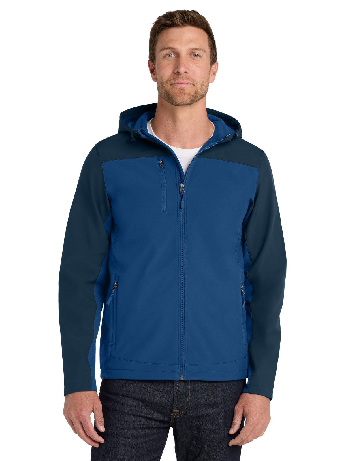 Men's Hooded Core Soft Shell Jacket - J335 - Night Sky Blue/Dress Blue Navy