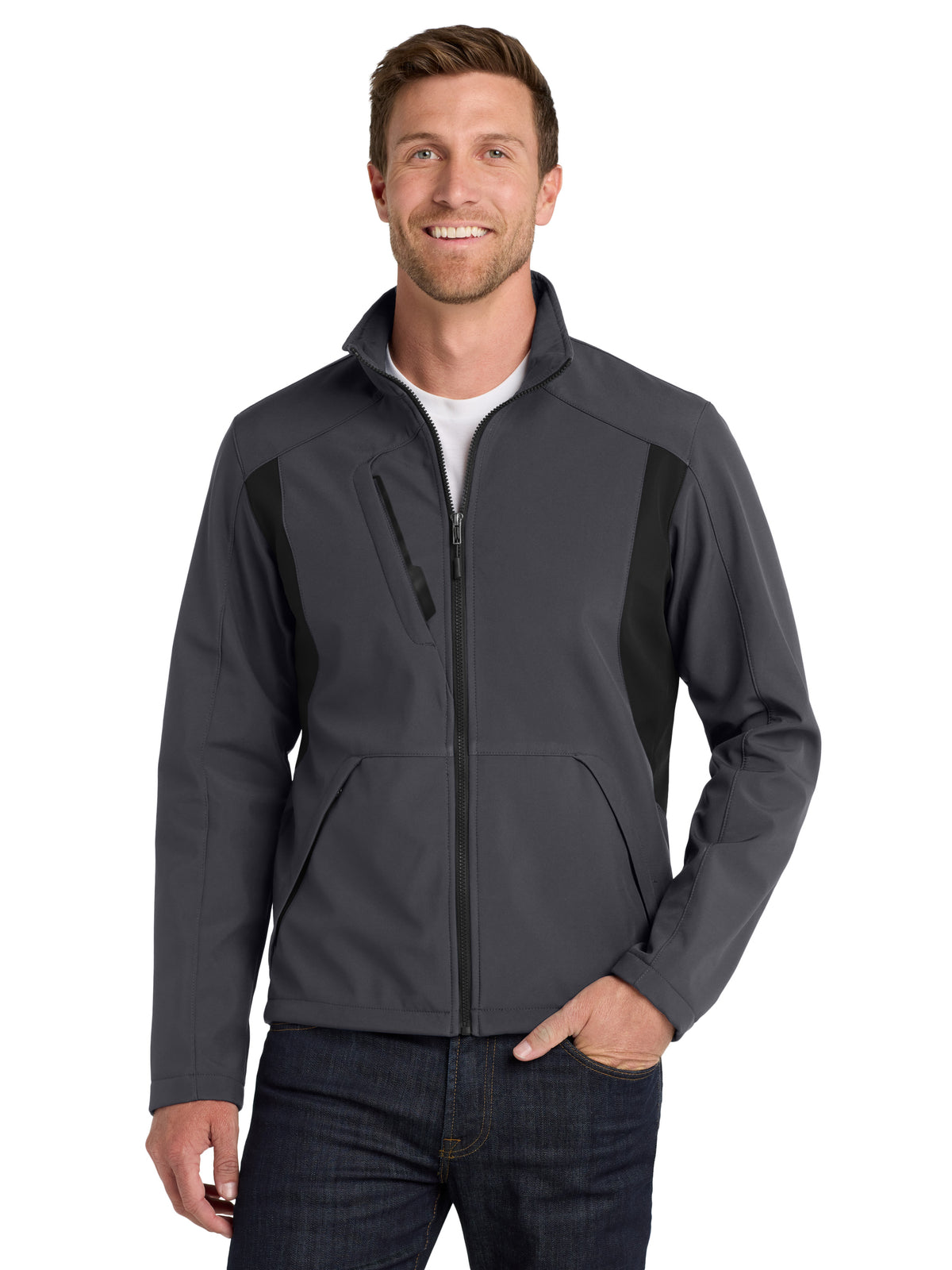 Men's Back-Block Soft Shell Jacket - J336 - Battleship Grey/Black