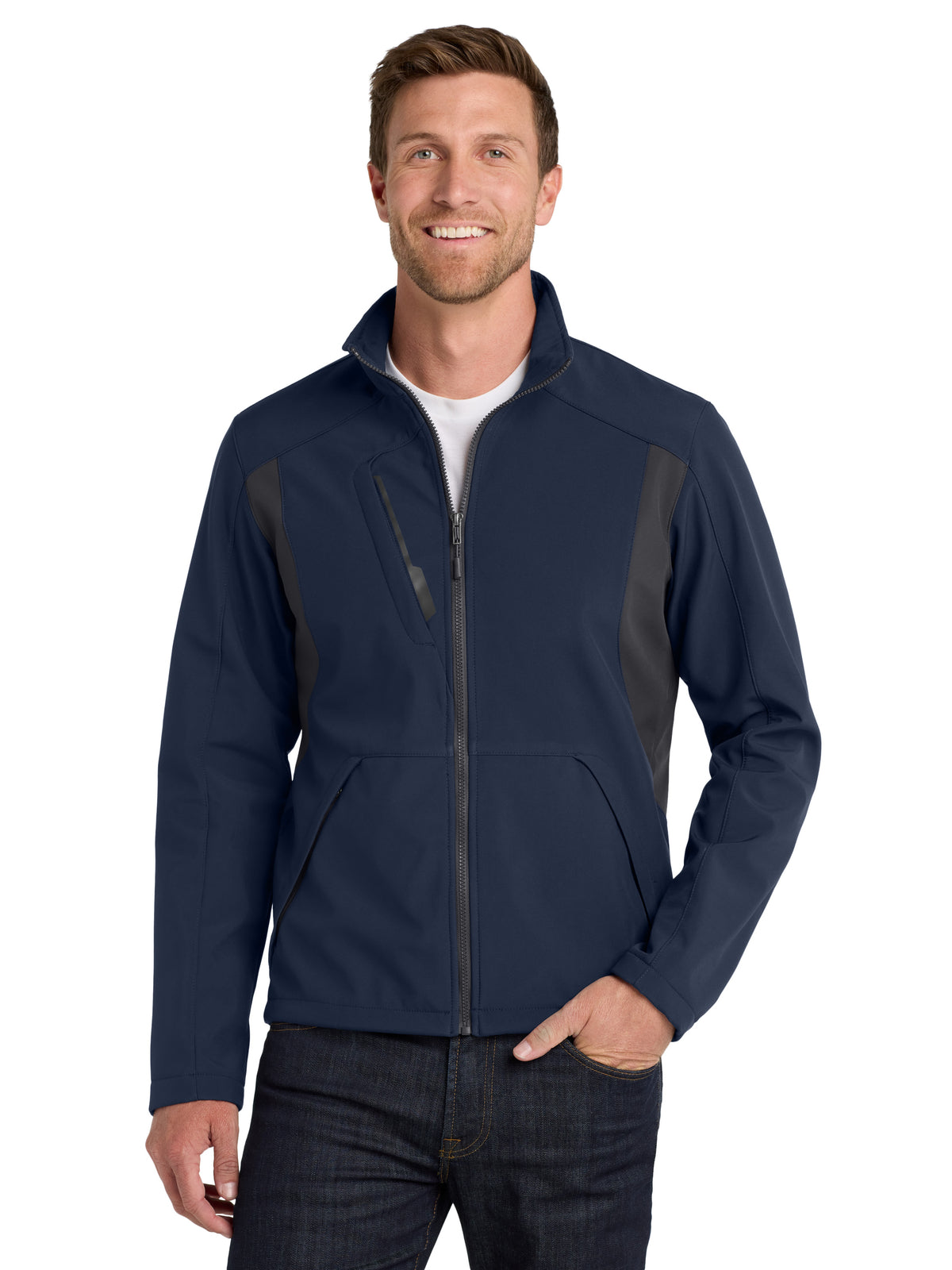 Men's Back-Block Soft Shell Jacket - J336 - Dress Blue Navy/Battleship Grey