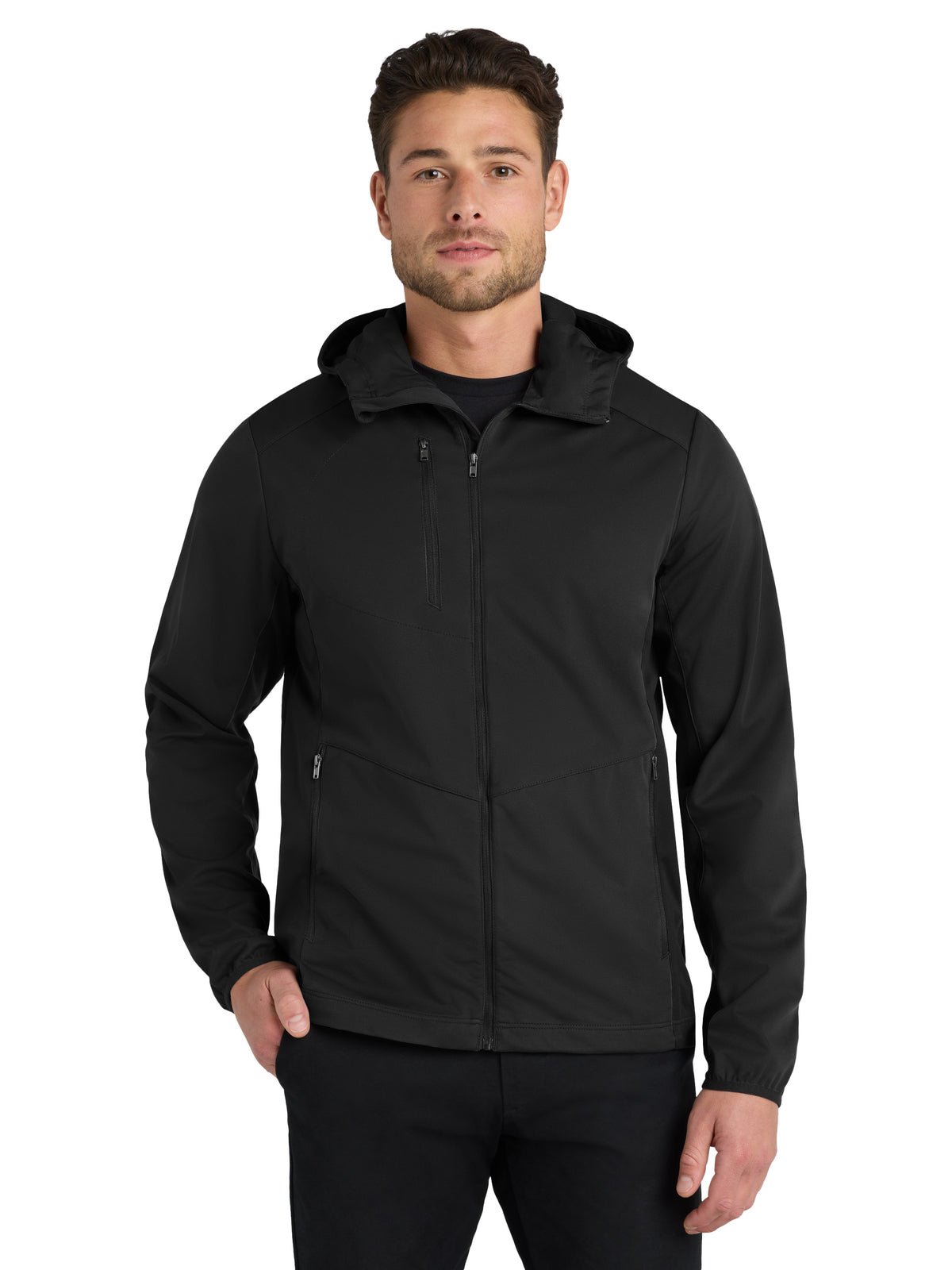 Men's Active Hooded Soft Shell Jacket - J719 - Deep Black