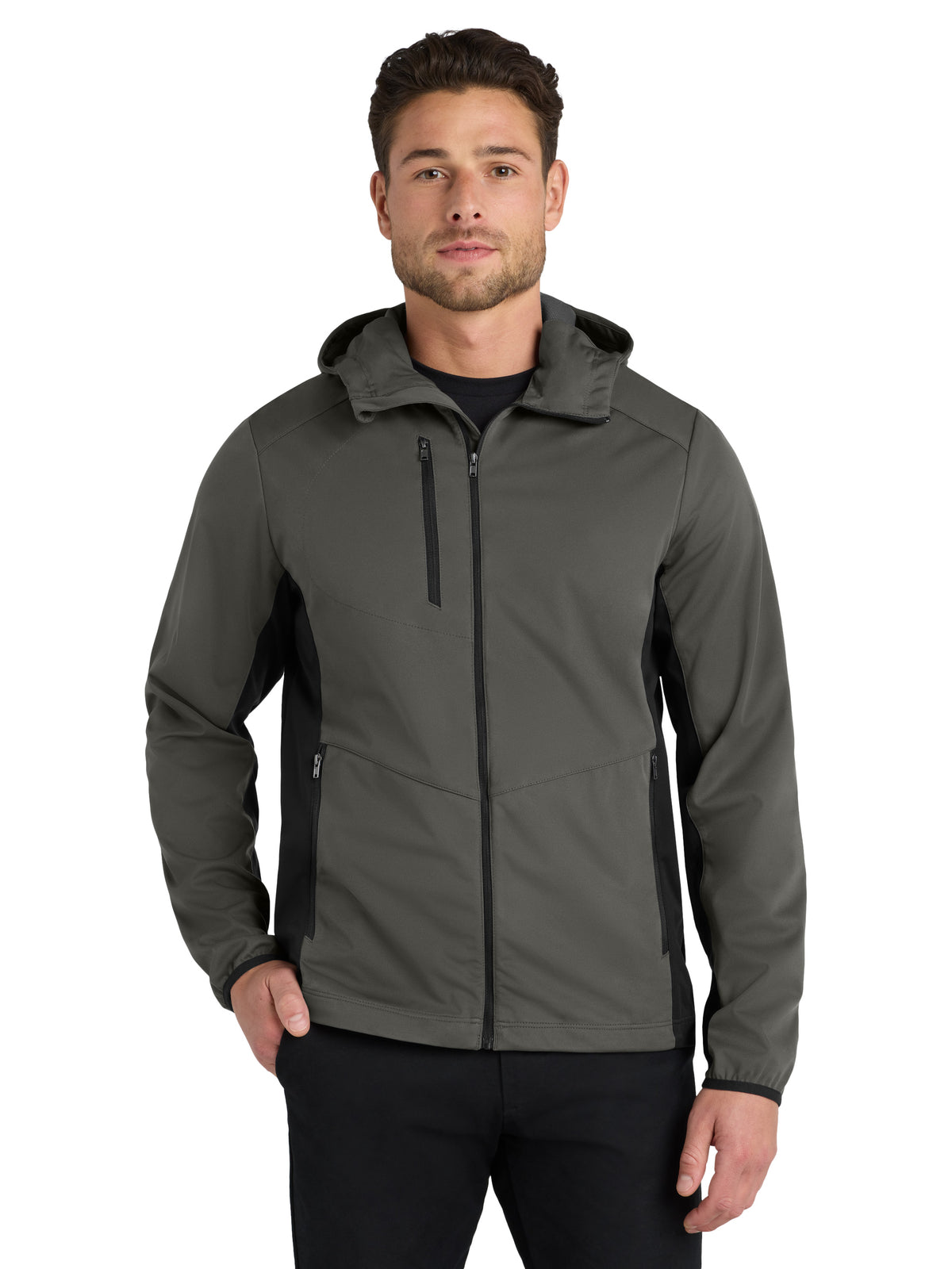 Men's Active Hooded Soft Shell Jacket - J719 - Grey Steel/Deep Black