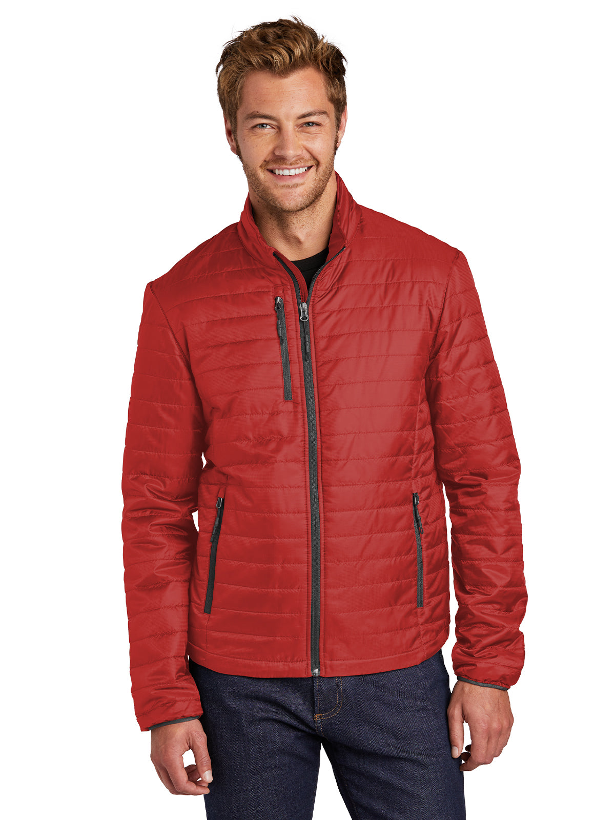 Men's Packable Puffy Jacket - J850 - Fire Red/Graphite
