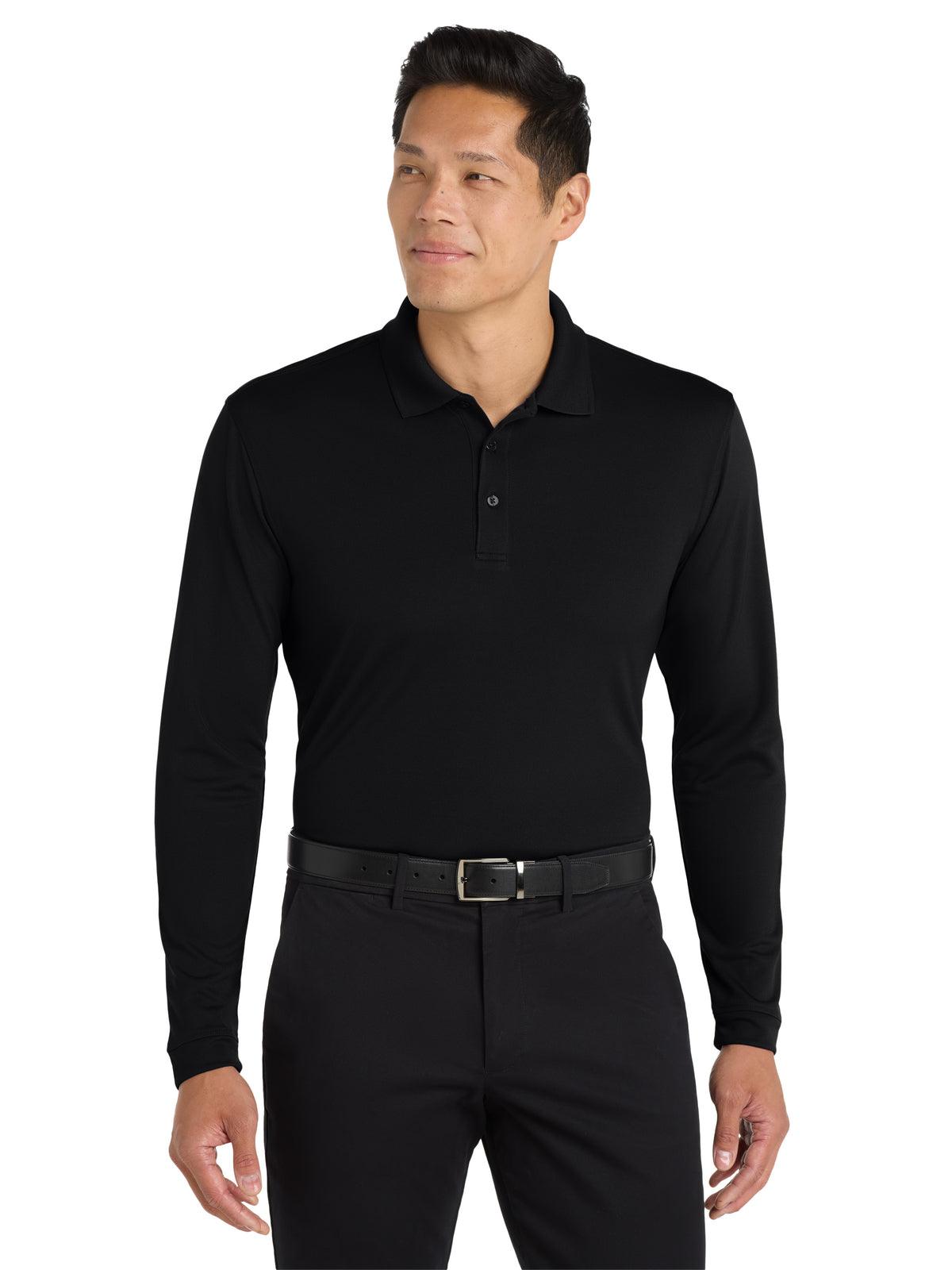 Men's Dry Zone UV Micro-Mesh Long Sleeve Polo - K110LS - Deep Black