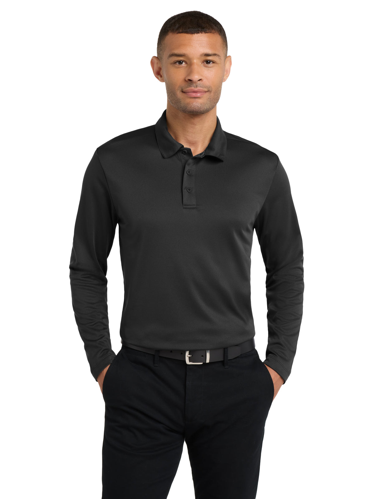 Men's Pocketless Performance Long Sleeve Polo - K540LS - Black