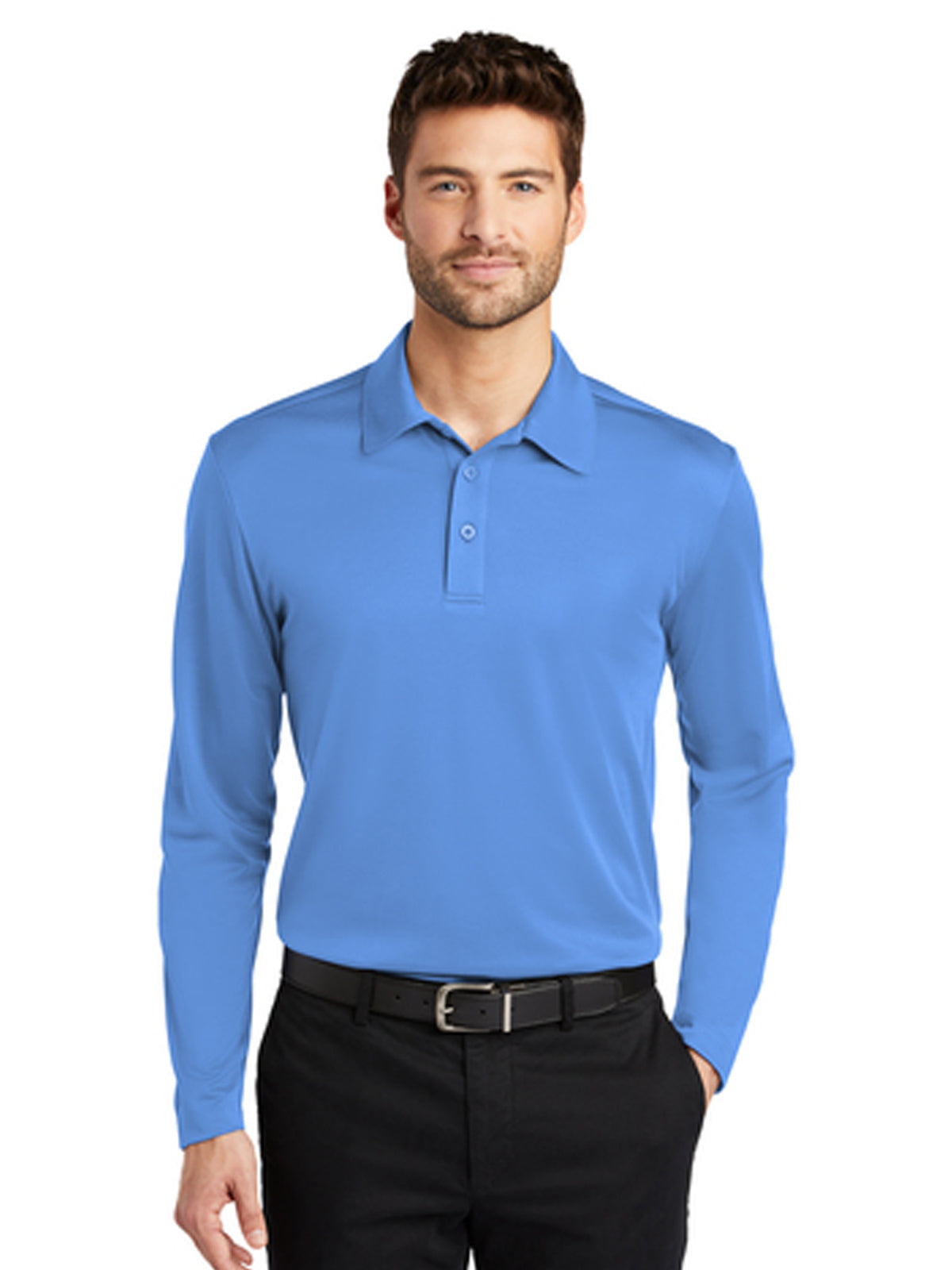 Men's Pocketless Performance Long Sleeve Polo - K540LS - Carolina Blue