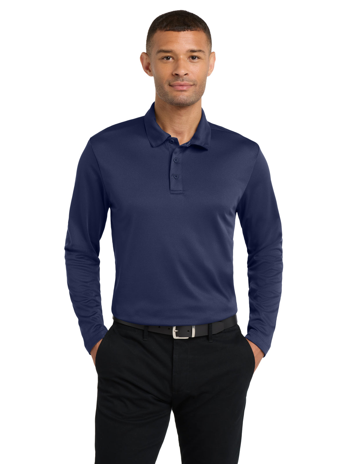 Men's Pocketless Performance Long Sleeve Polo - K540LS - Navy