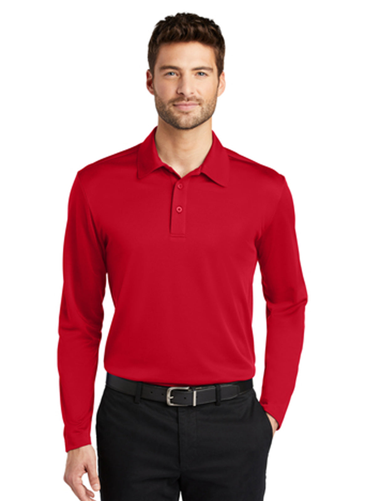 Men's Pocketless Performance Long Sleeve Polo - K540LS - Red
