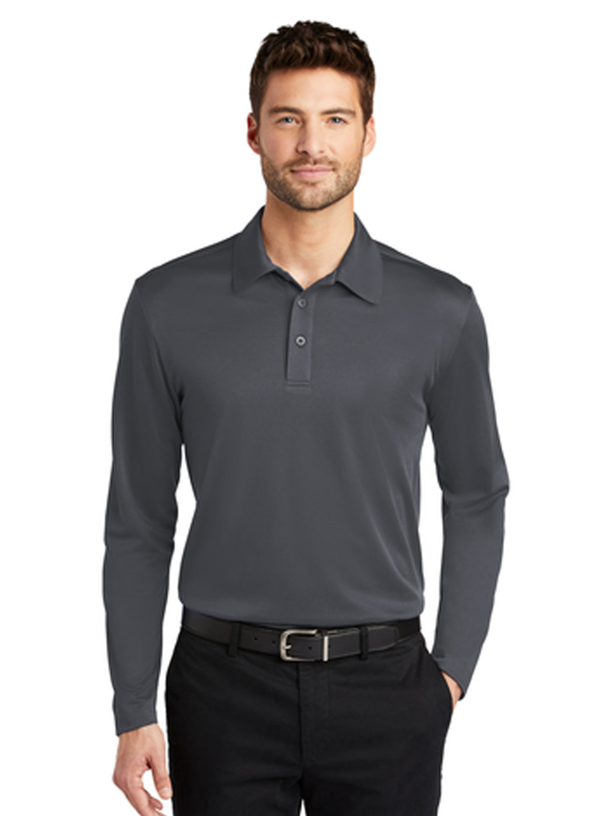 Men's Pocketless Performance Long Sleeve Polo - K540LS - Steel Grey