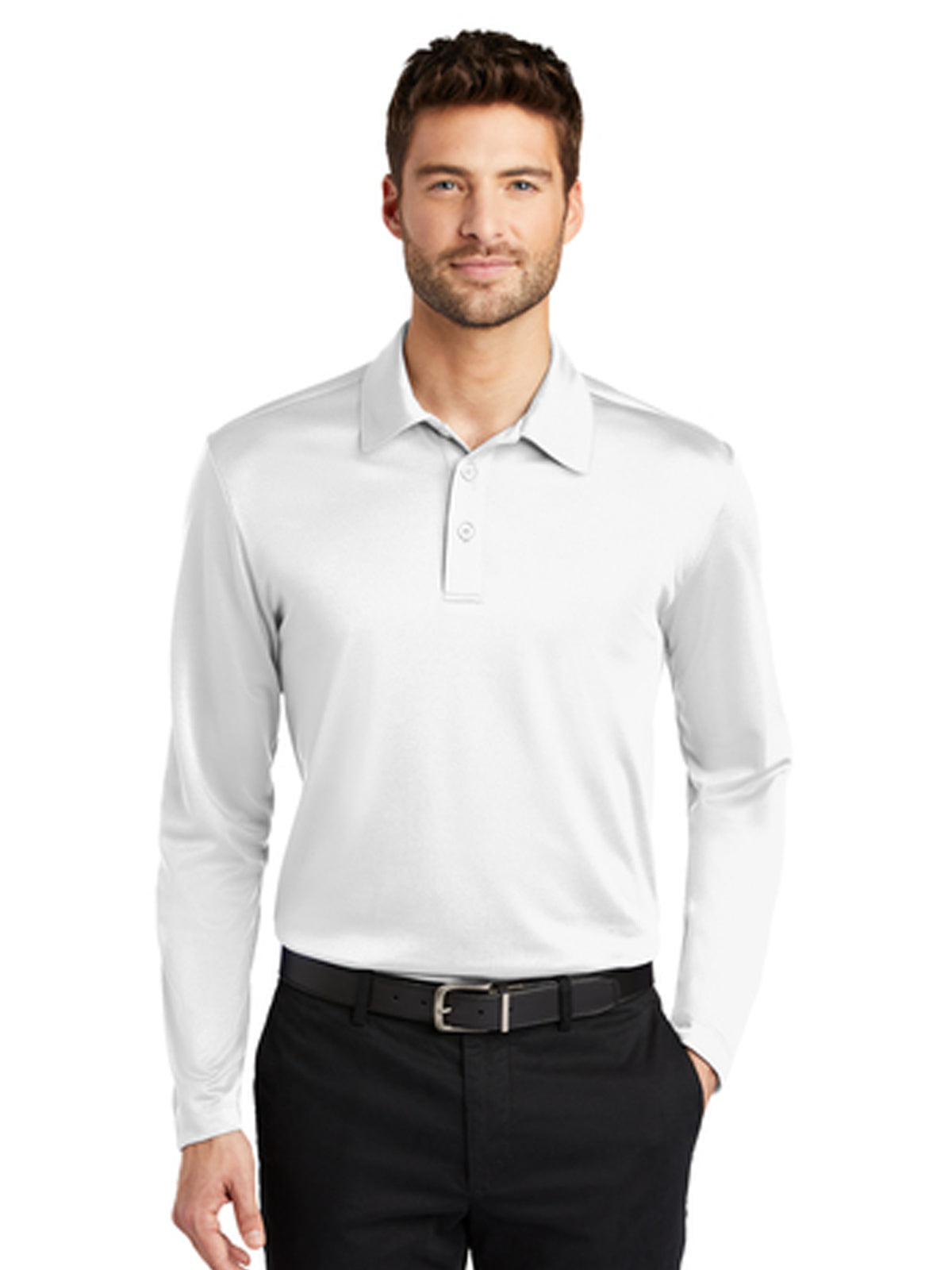 Men's Pocketless Performance Long Sleeve Polo - K540LS - White