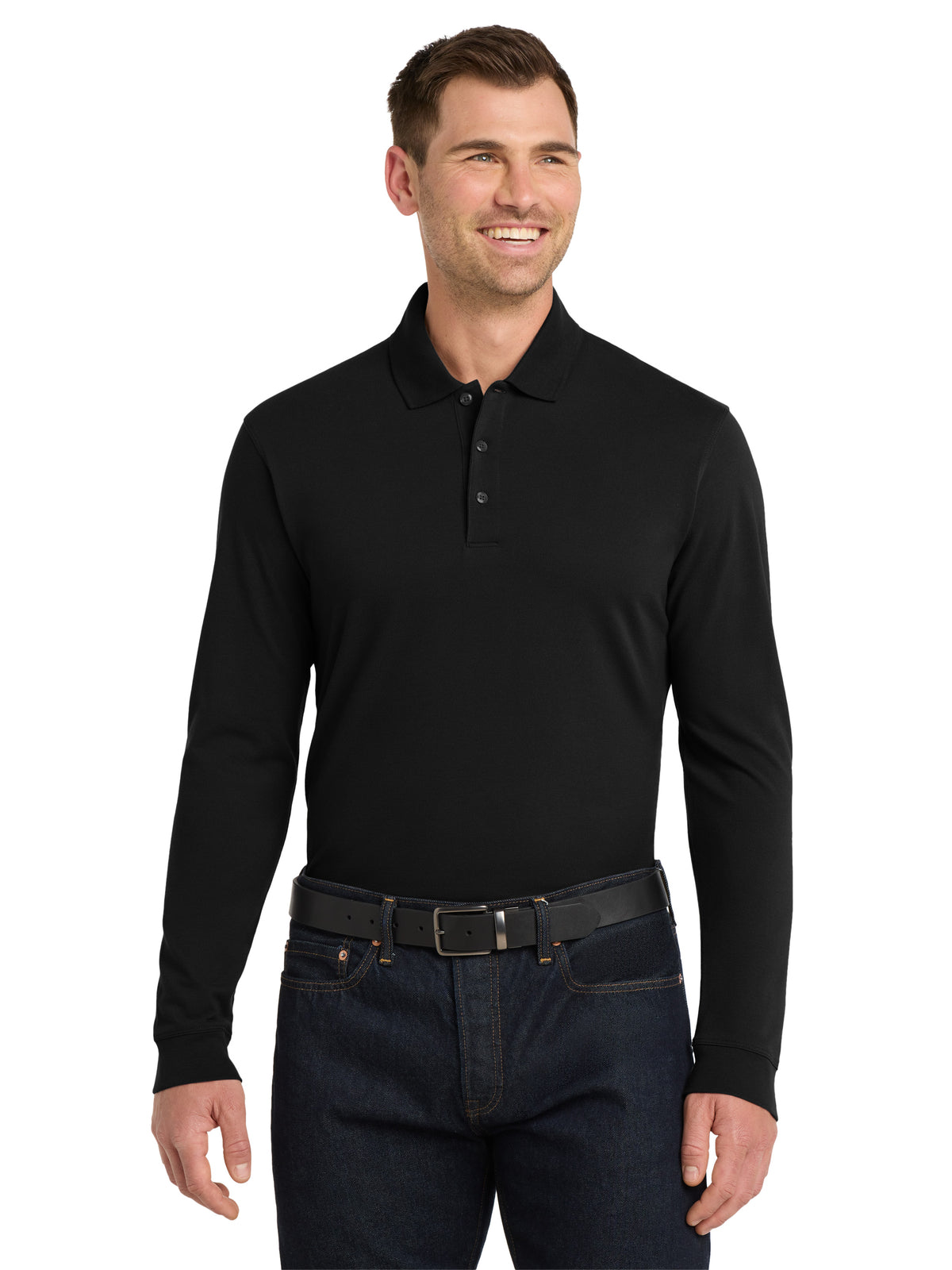 Men's EZCotton Long Sleeve Polo - K8000LS - Black