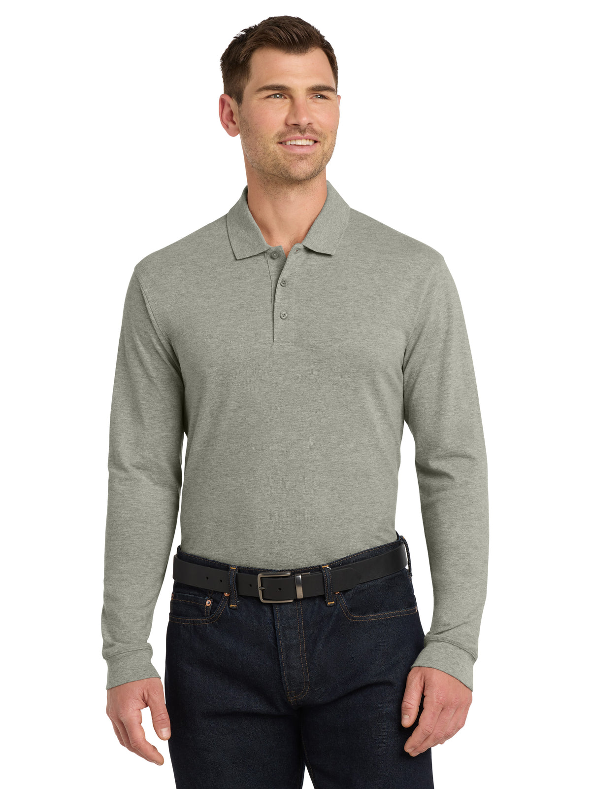 Men's EZCotton Long Sleeve Polo - K8000LS - Oxford Heather