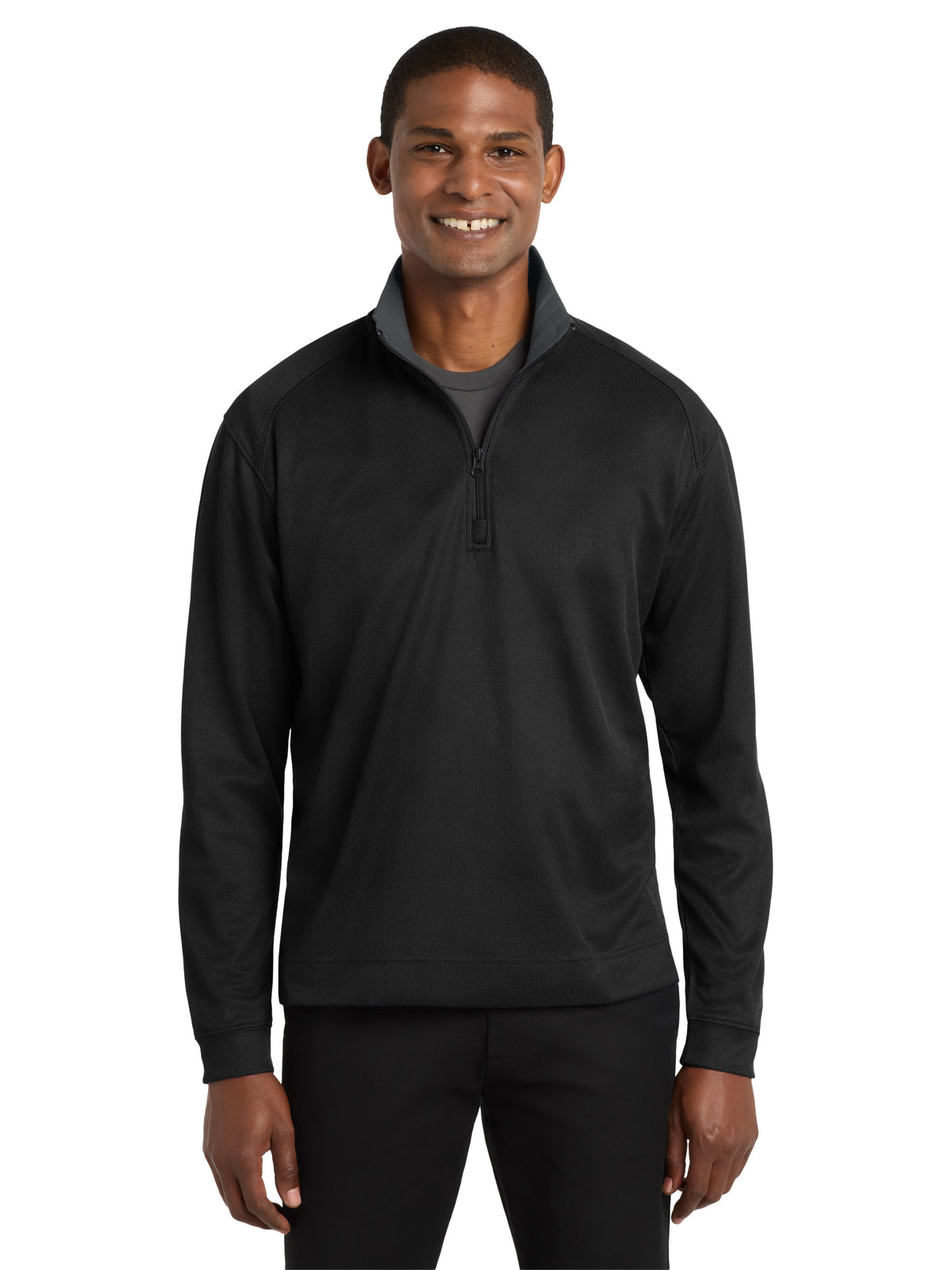 Men's Vertical Texture 1/4-Zip Sweatshirt - K805 - Black/Iron Grey