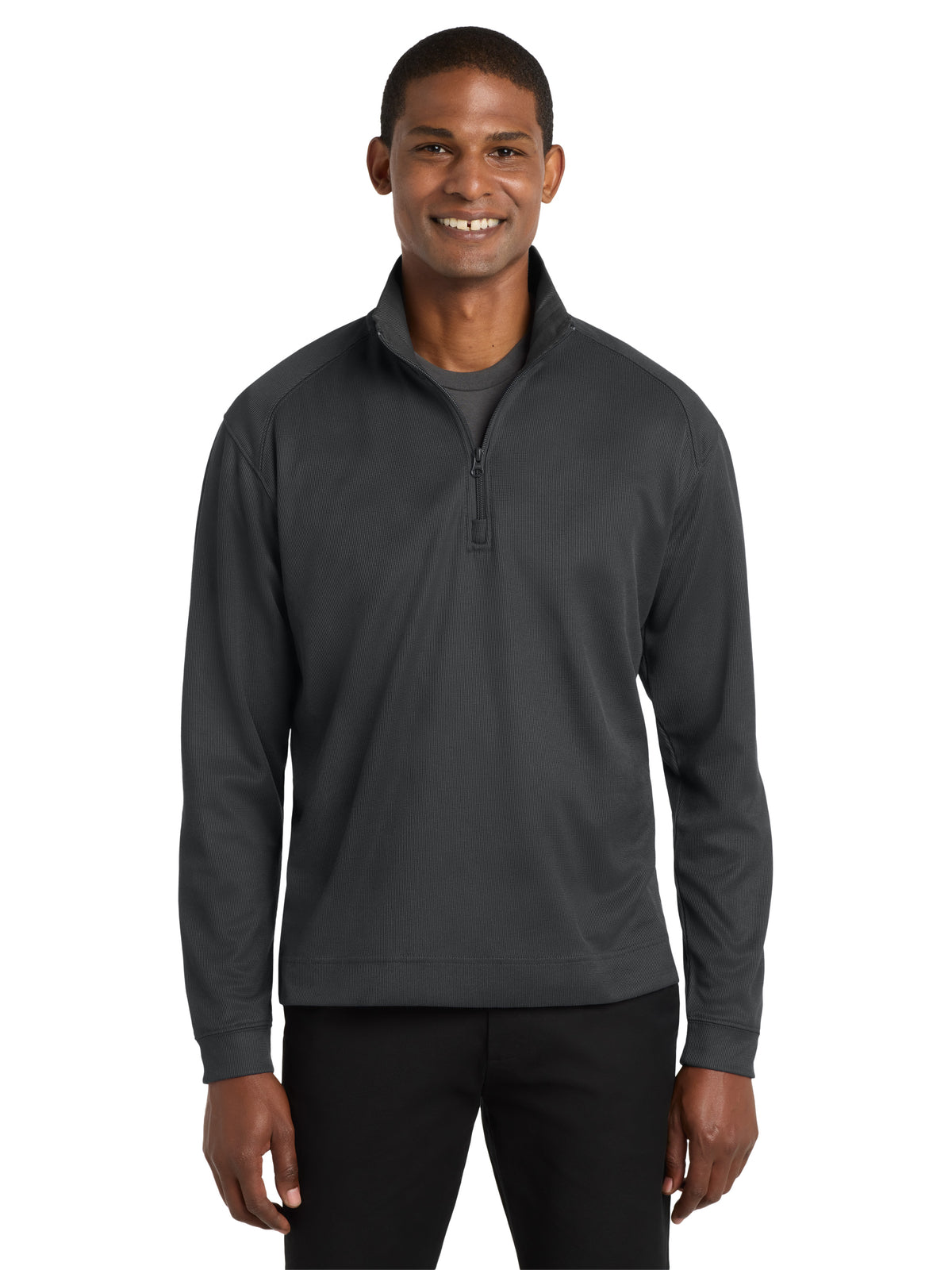 Men's Vertical Texture 1/4-Zip Sweatshirt - K805 - Iron Grey/Black