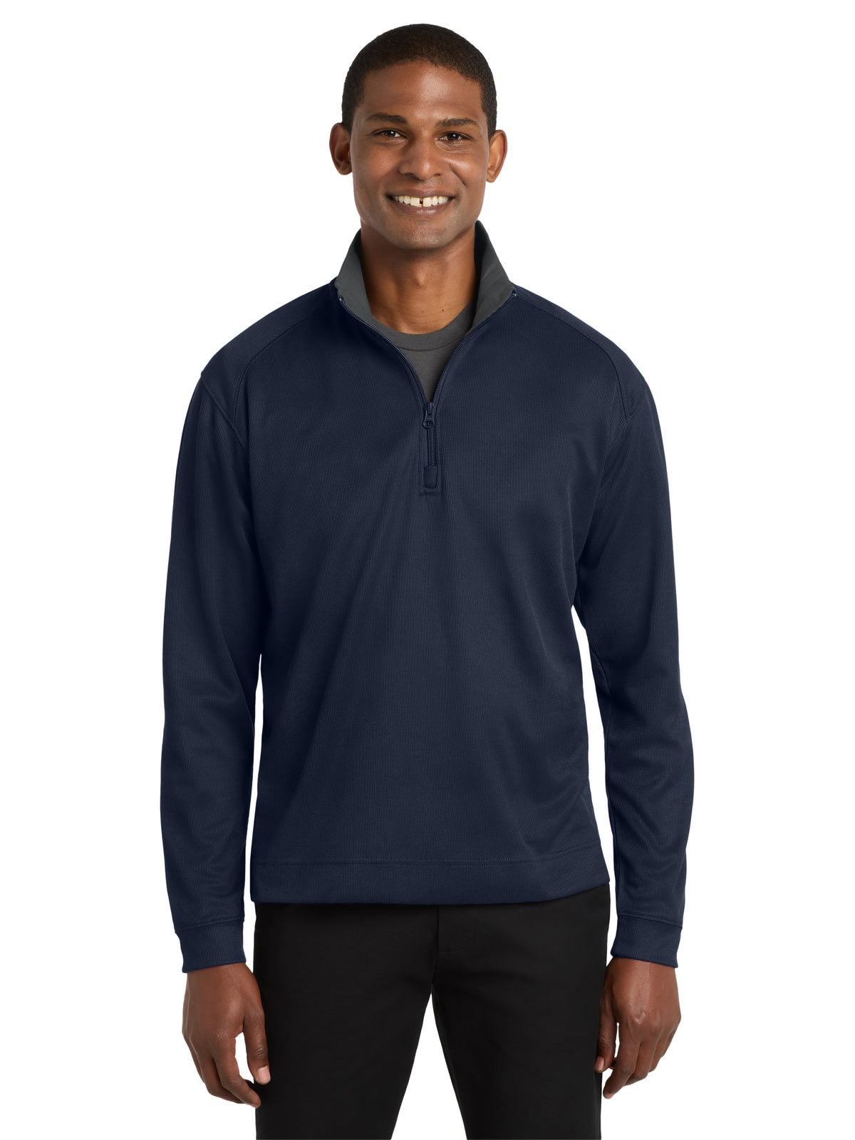 Men's Vertical Texture 1/4-Zip Sweatshirt - K805 - True Navy/Iron Grey