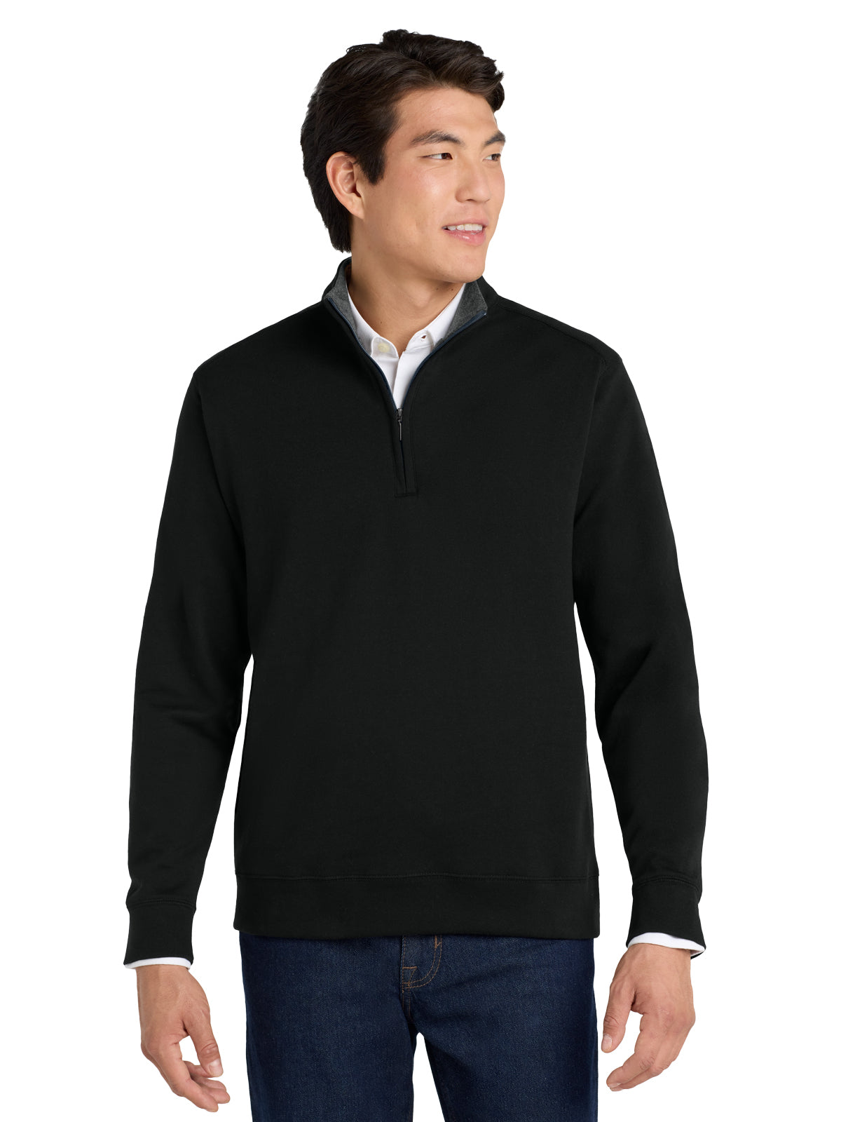 Men's 1/4 Zip Sweatshirt - K807 - Deep Black/Charcoal Heather