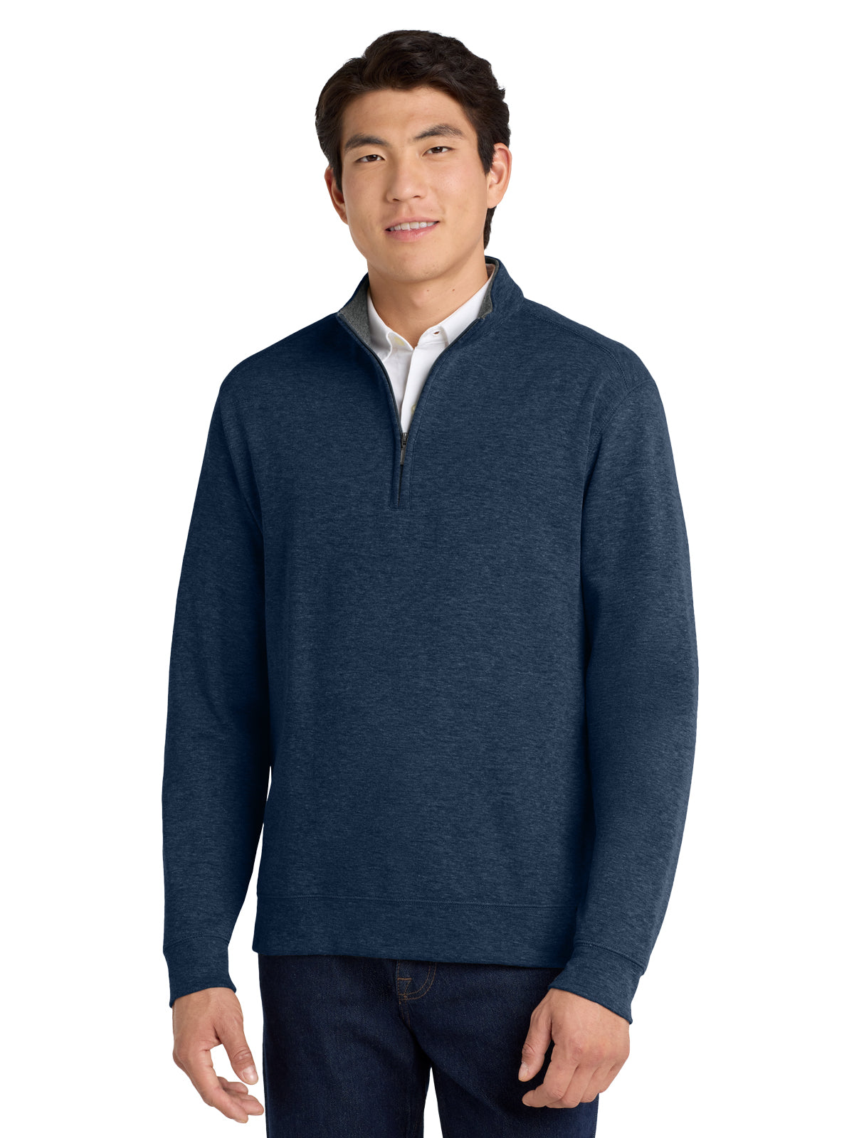 Men's 1/4 Zip Sweatshirt - K807 - Estate Blue Heather/Charcoal Heather