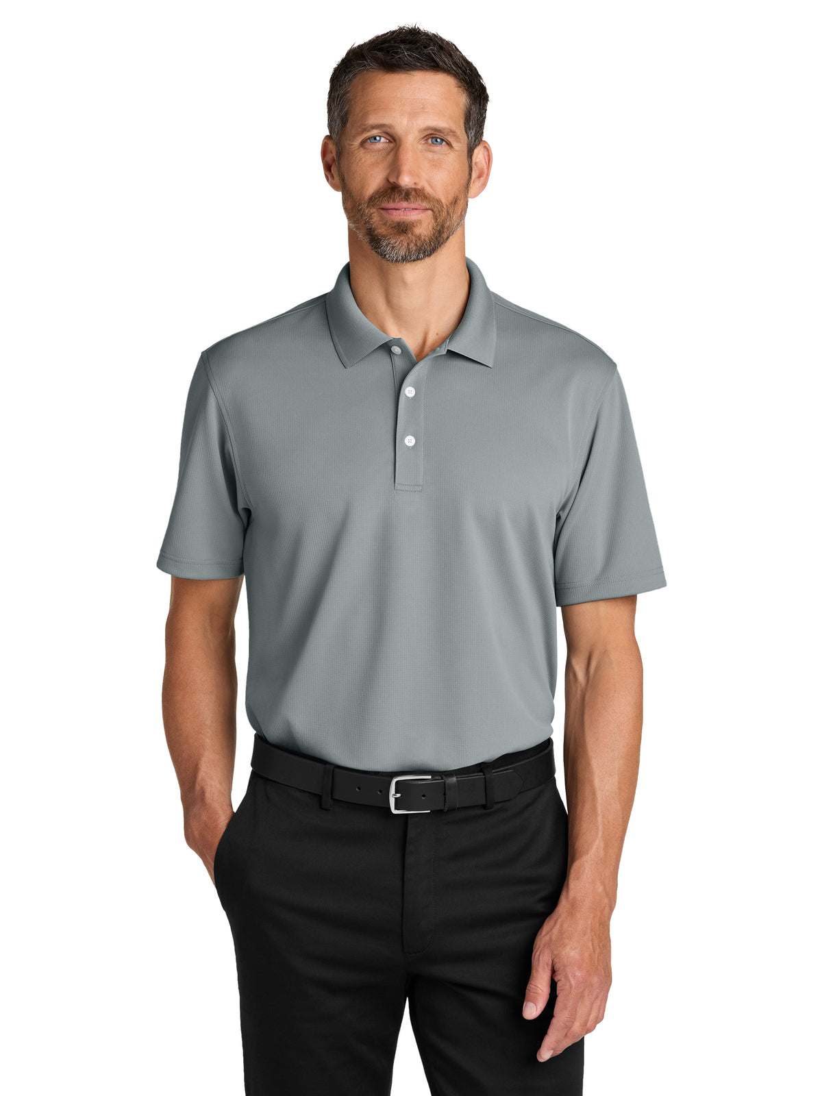 Men's Dry Zone Stain-Release Grid Polo - K845 - Light Sterling Grey