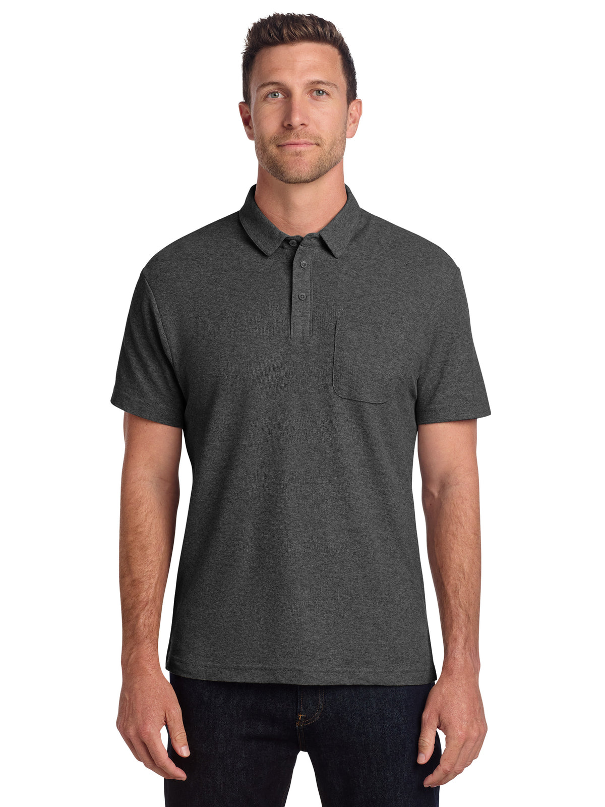 Men's C-FREE Cotton Blend Pique Pocket Polo - K868 - Charcoal Heather