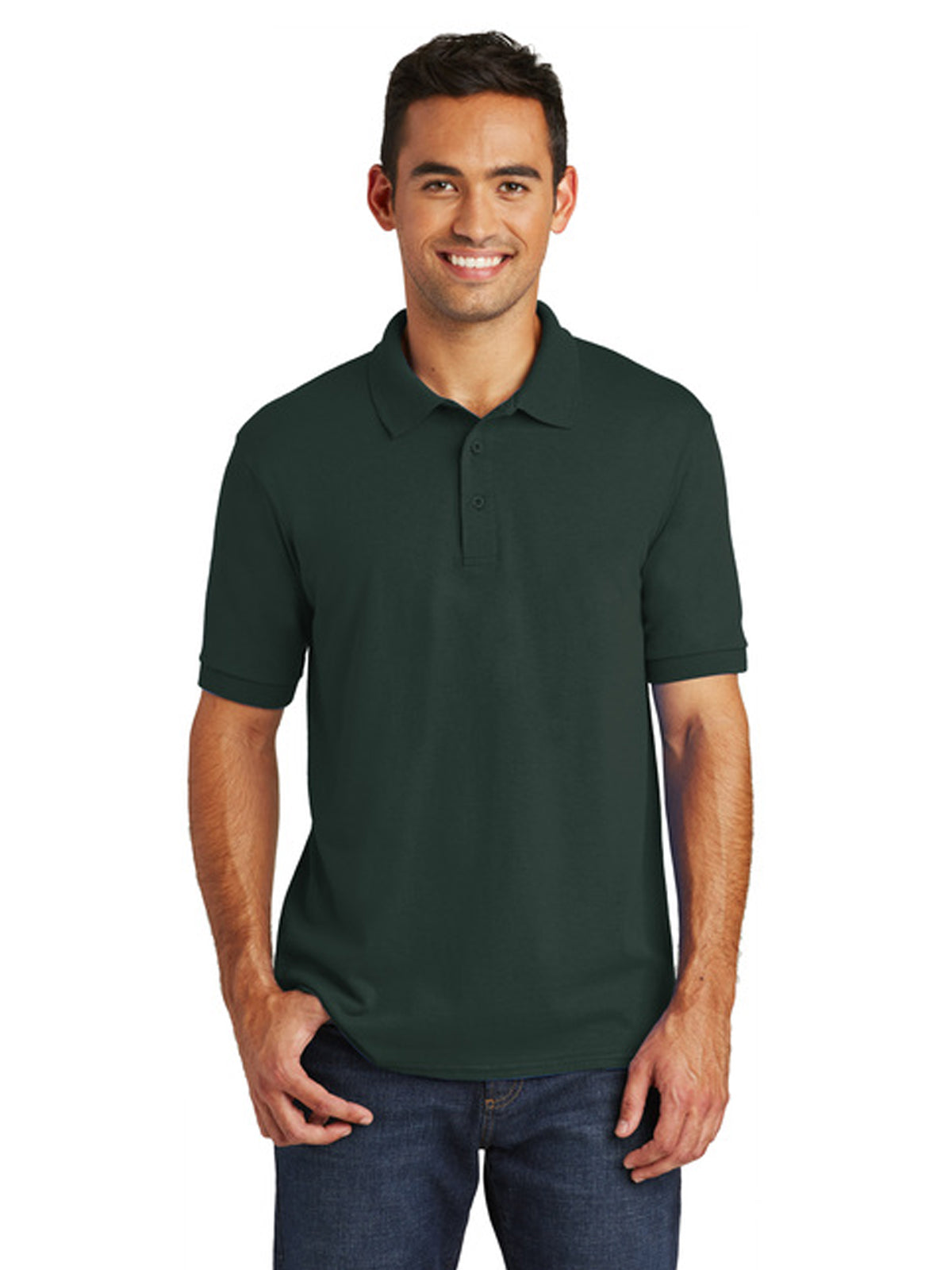 Men's Pocketless Jersey Knit Polo - KP55 - Dark Green