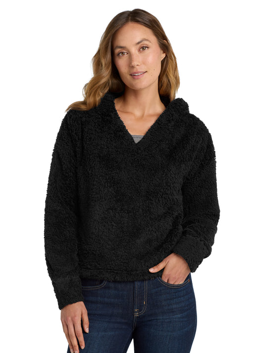 Women's Cozy Sherpa Fleece Hoodie Sweatshirt - L132 - Black