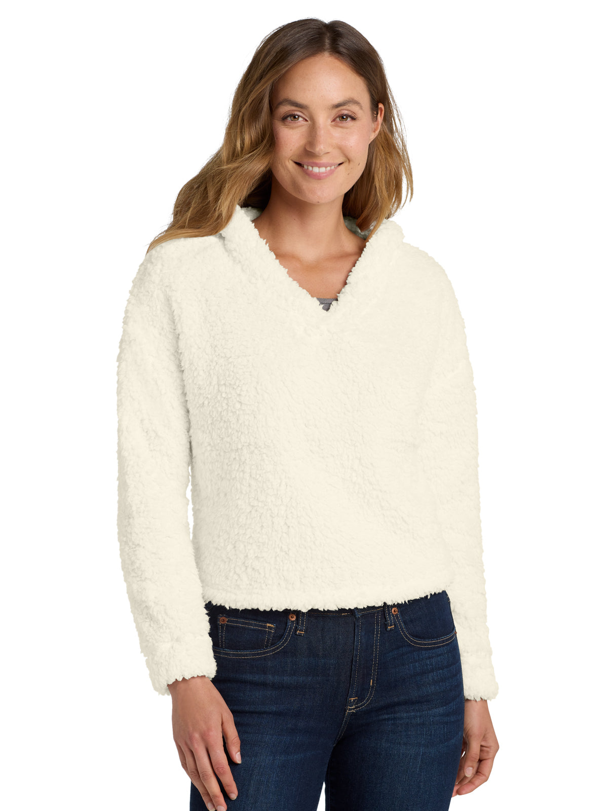 Women's Cozy Sherpa Fleece Hoodie Sweatshirt - L132 - Marshmallow