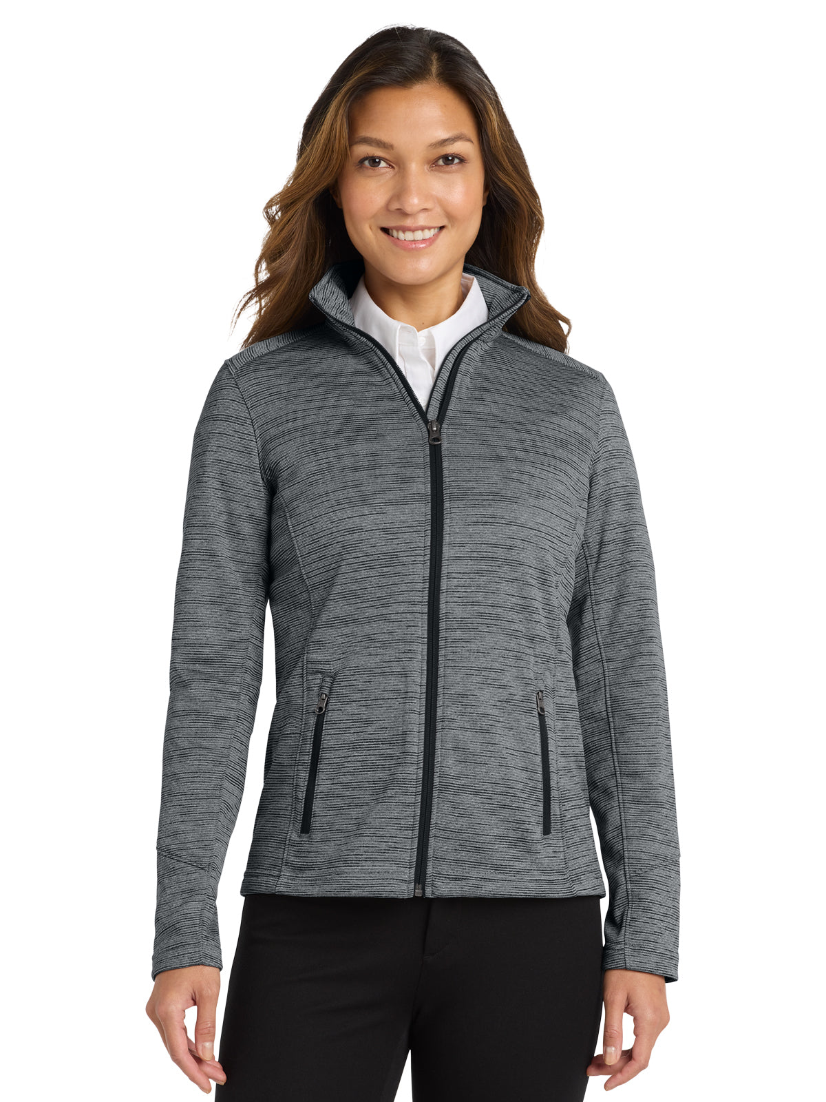 Women's Striped Fleece Jacket - L231 - Black