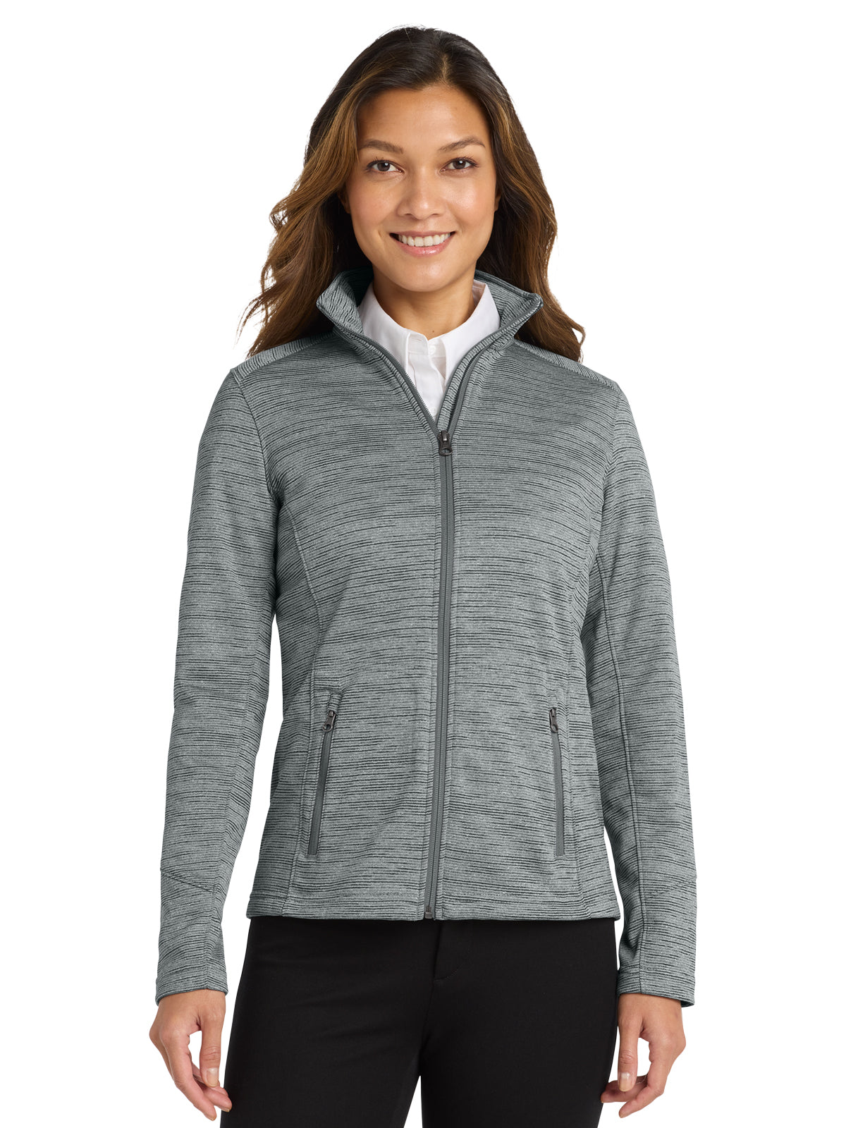 Women's Striped Fleece Jacket - L231 - Grey