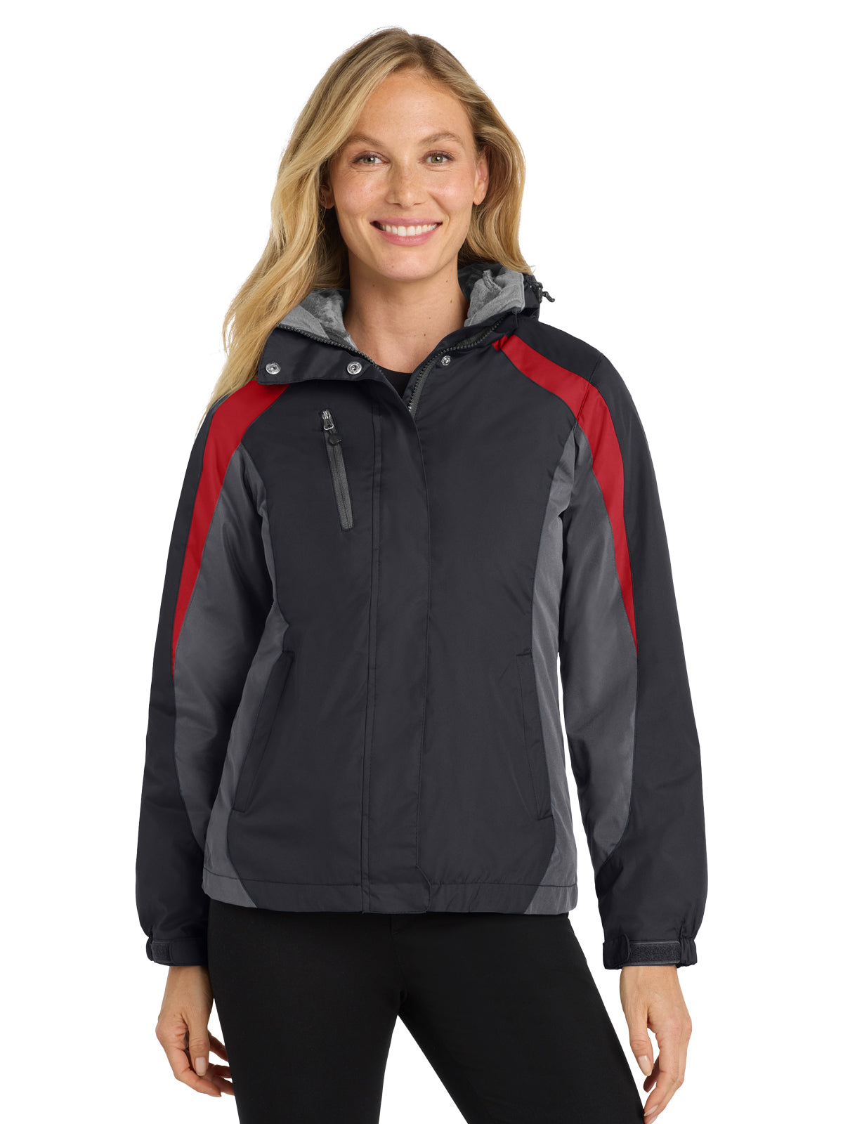 Women's Colorblock 3-in-1 Jacket - L321 - Black/ Magnet/ Signal Red