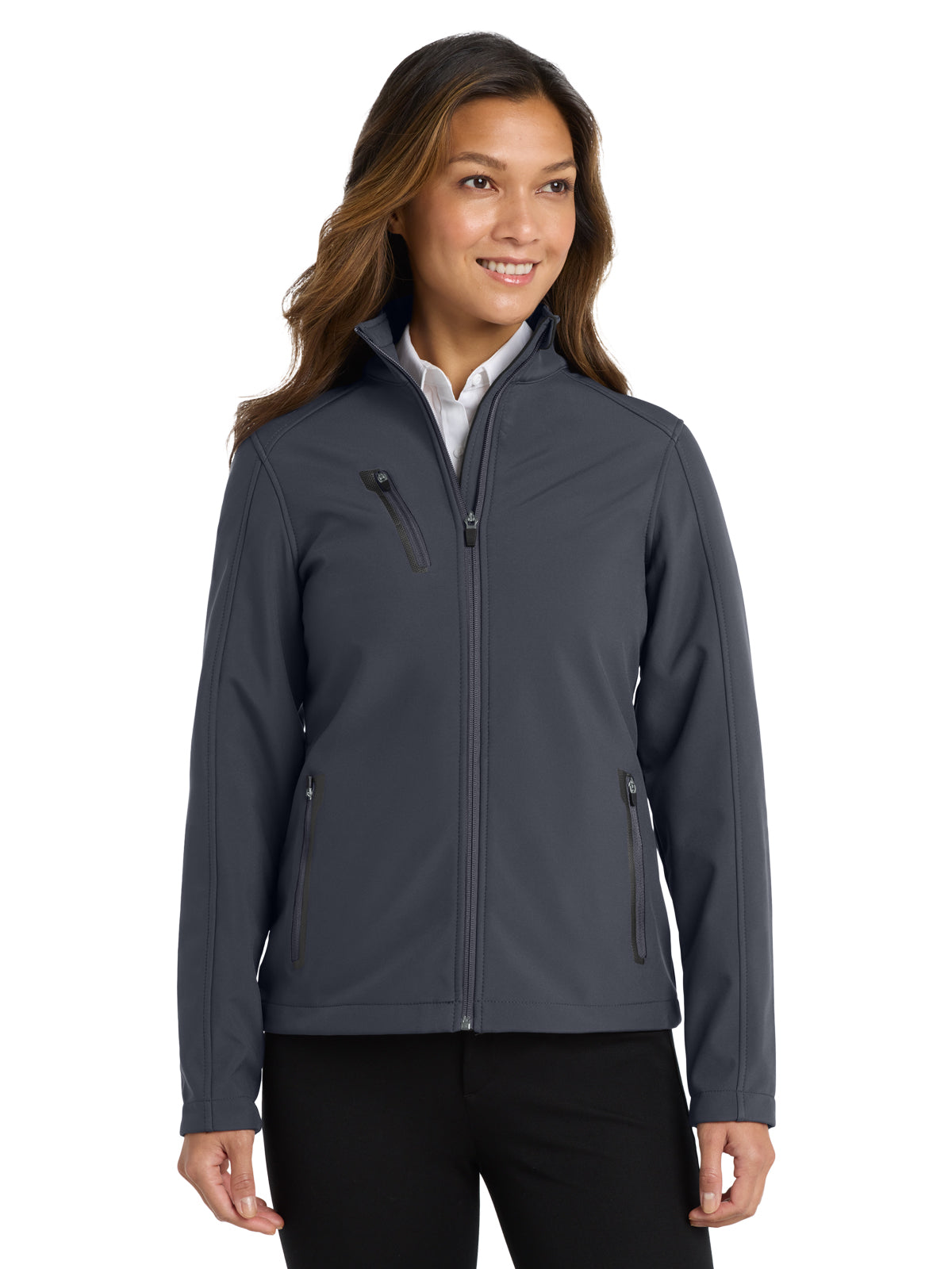 Women's 3-Pocket Welded Soft Shell Jacket - L324 - Battleship Grey