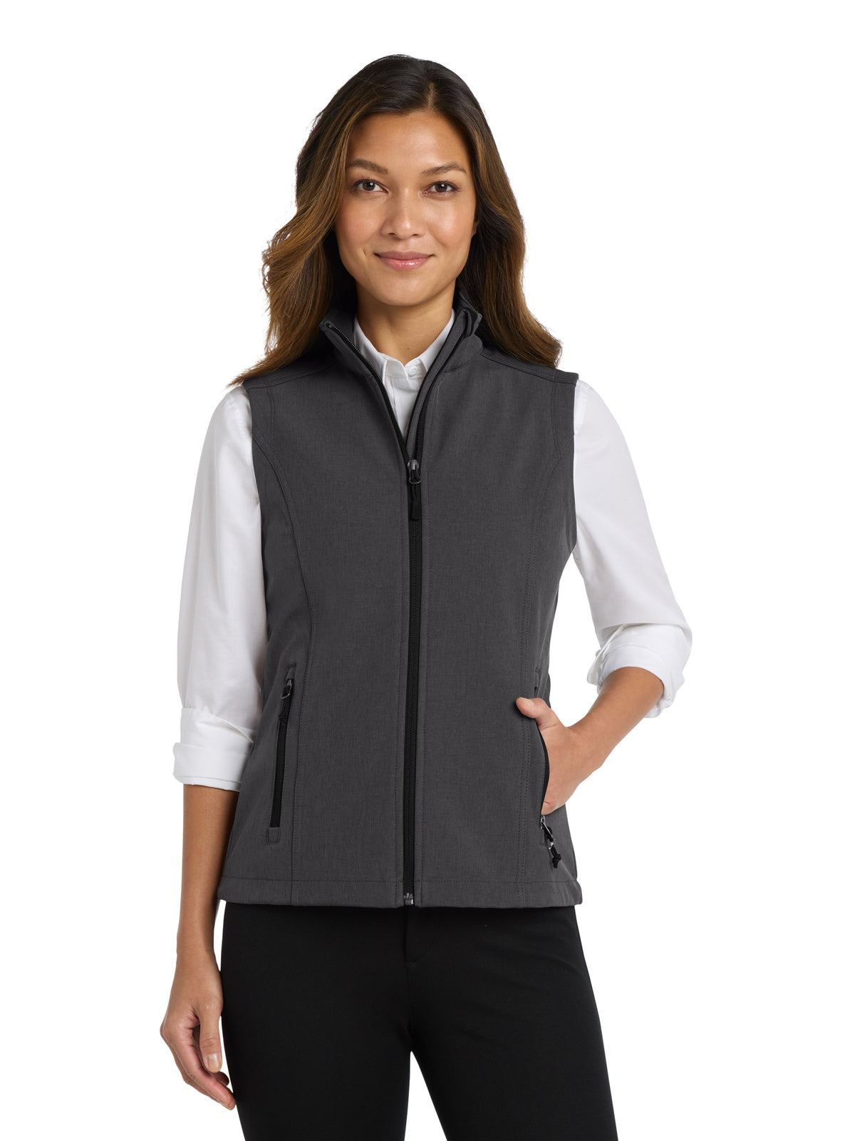 Women's Soft Shell Vest - L325 - Black Charcoal Heather