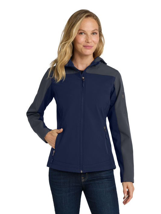 Women's Hooded Core Soft Shell Jacket - L335 - Dress Blue Navy/Battleship Grey