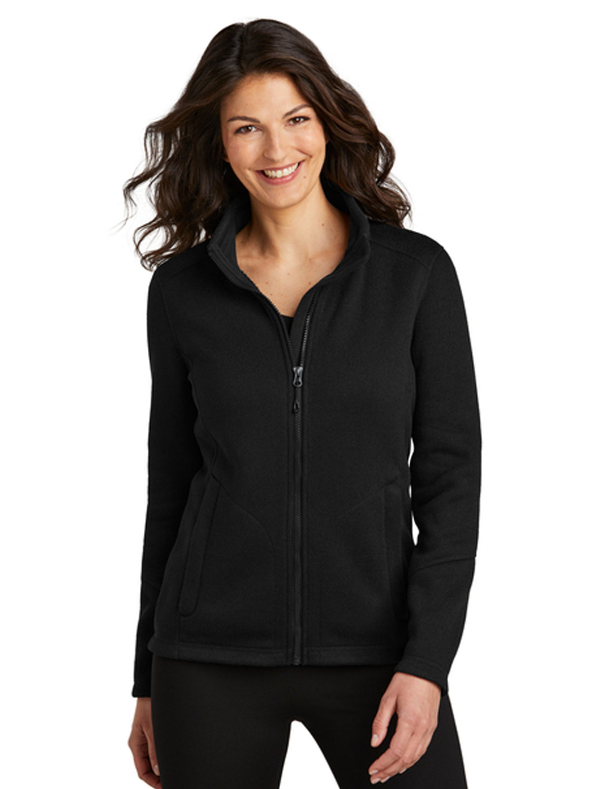 Women's 2-Pocket Arc Sweater Fleece Jacket - L428 - Deep Black