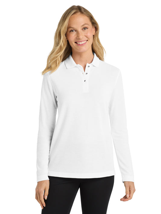 Women's Long Sleeve Polo - L500LS - White