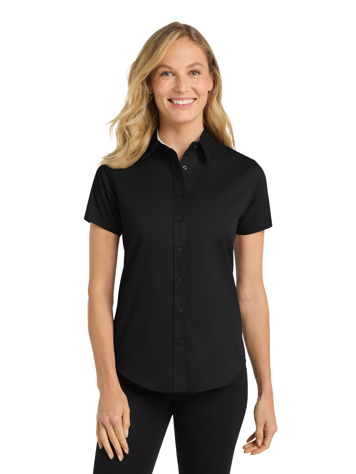 Women's Short Sleeve Easy Care Shirt - L508 - Black/Light Stone