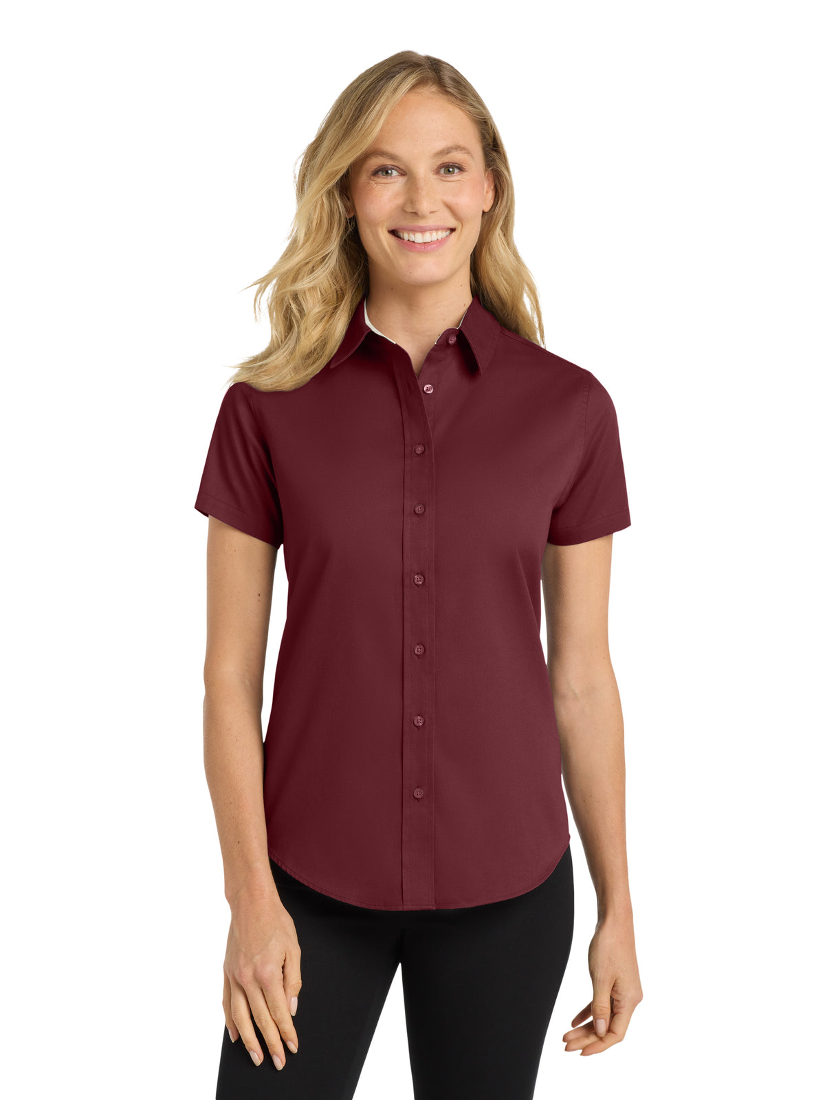 Women's Short Sleeve Easy Care Shirt - L508 - Burgundy/Light Stone
